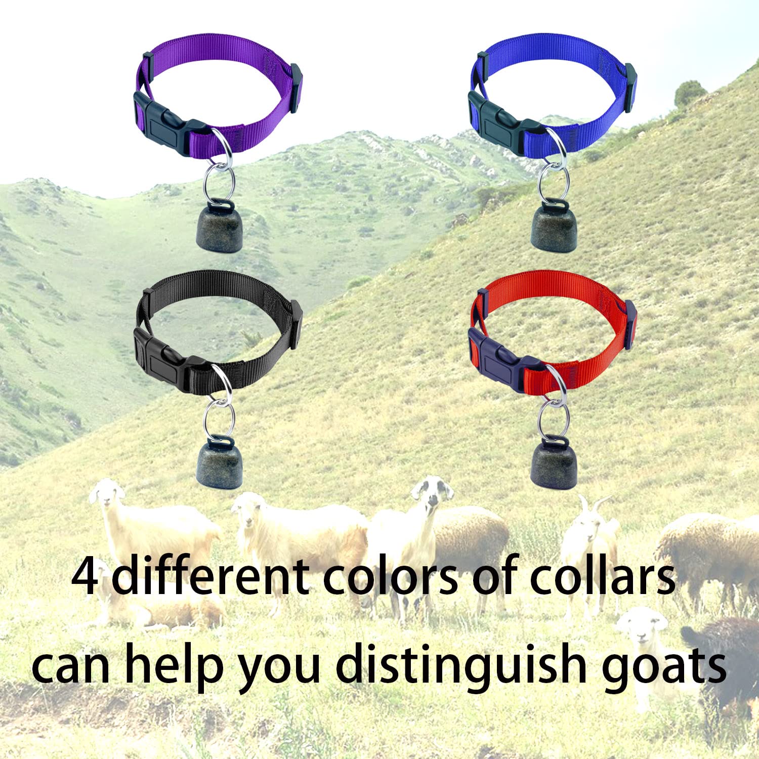 Oisinlas 4 Pack Goat Collar With Bell, Pet Grazing Copper Bells, Cow Horse Sheep Anti-Lost Bronze Bell Accessories Adjustable An