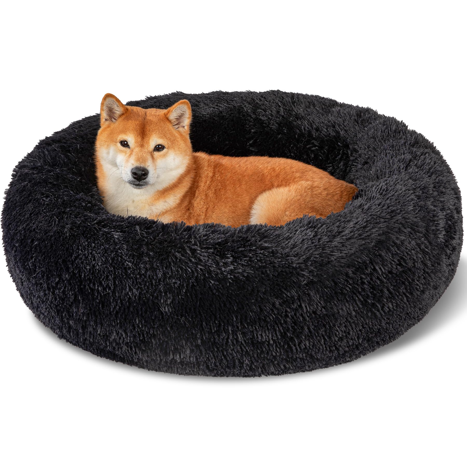Kimpets Dog Bed Calming Beds For Small Medium Large Dogs - Round Donut Washable Puppy Dog Bed, Anti-Slip Faux Fur Fluffy Donut C