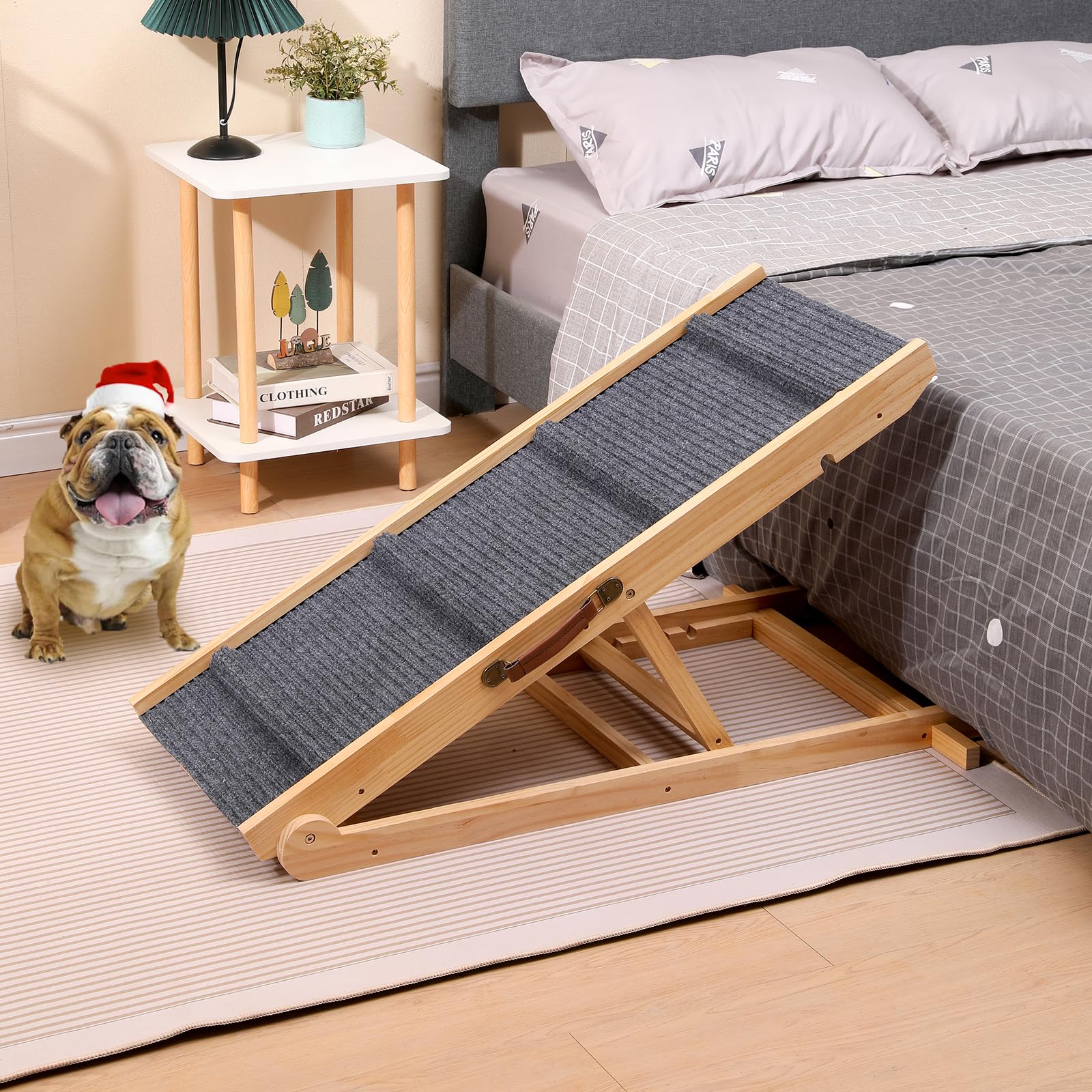 Wooden Dog Ramp Car Stairs Foldable Pet Stairs,5 Levels Height Pet Steps For Dogs And Cats,Non-Slip Balanced Dog Indoor Outdoor