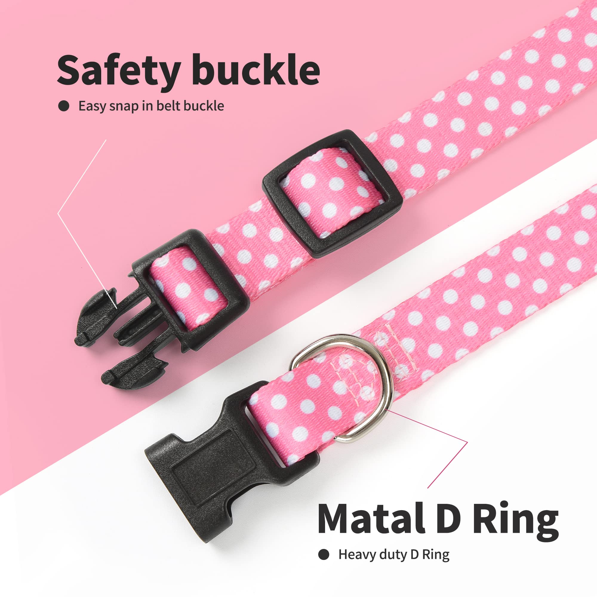 Mile High Life Dog Collar | Cute Puppy Collars | Lightweight Girl Dog Collar | Soft Boy Dog Collars | W Geometric Plaid Wave Line Pattern (Pink Dots, Large)