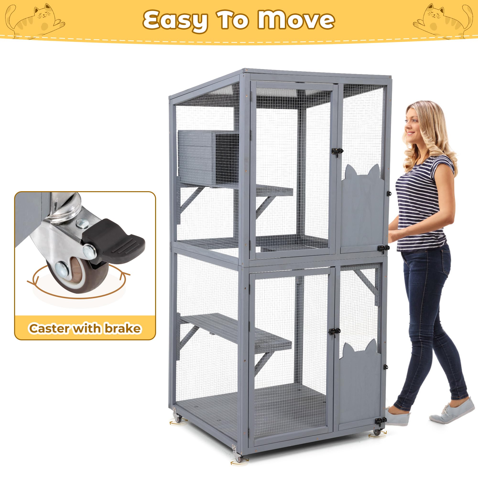 Coziwow Catio Outdoor Cat Enclosure Window Access, Outdoor Cat House With Wheels, Cage For Cats Indoor(Grey, Medium)