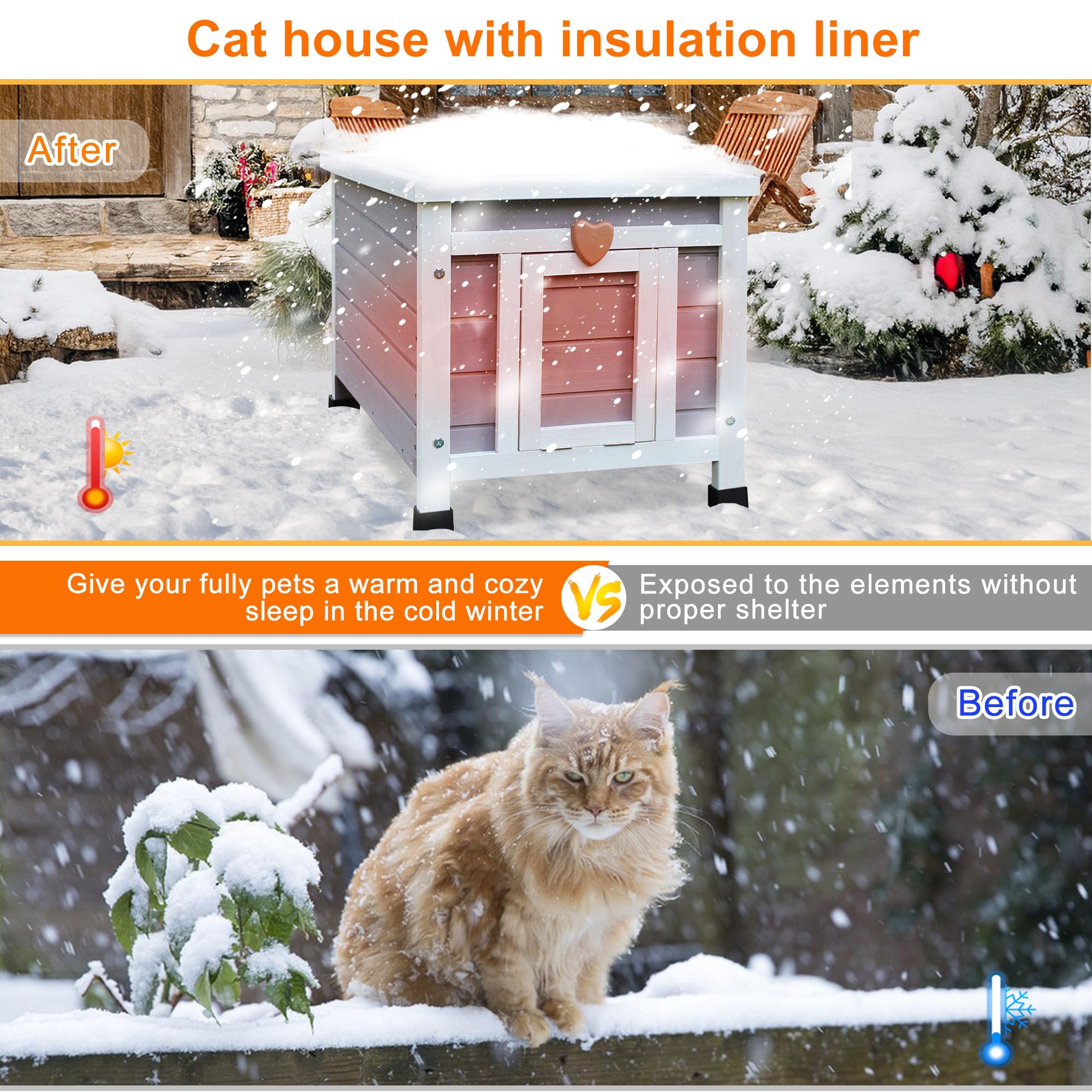Weatherproof Cat House For Outdoor Cats In Winter, 100% All-Around Insulated Outdoor Cat Shelter With Warm Liner For Outside Fer