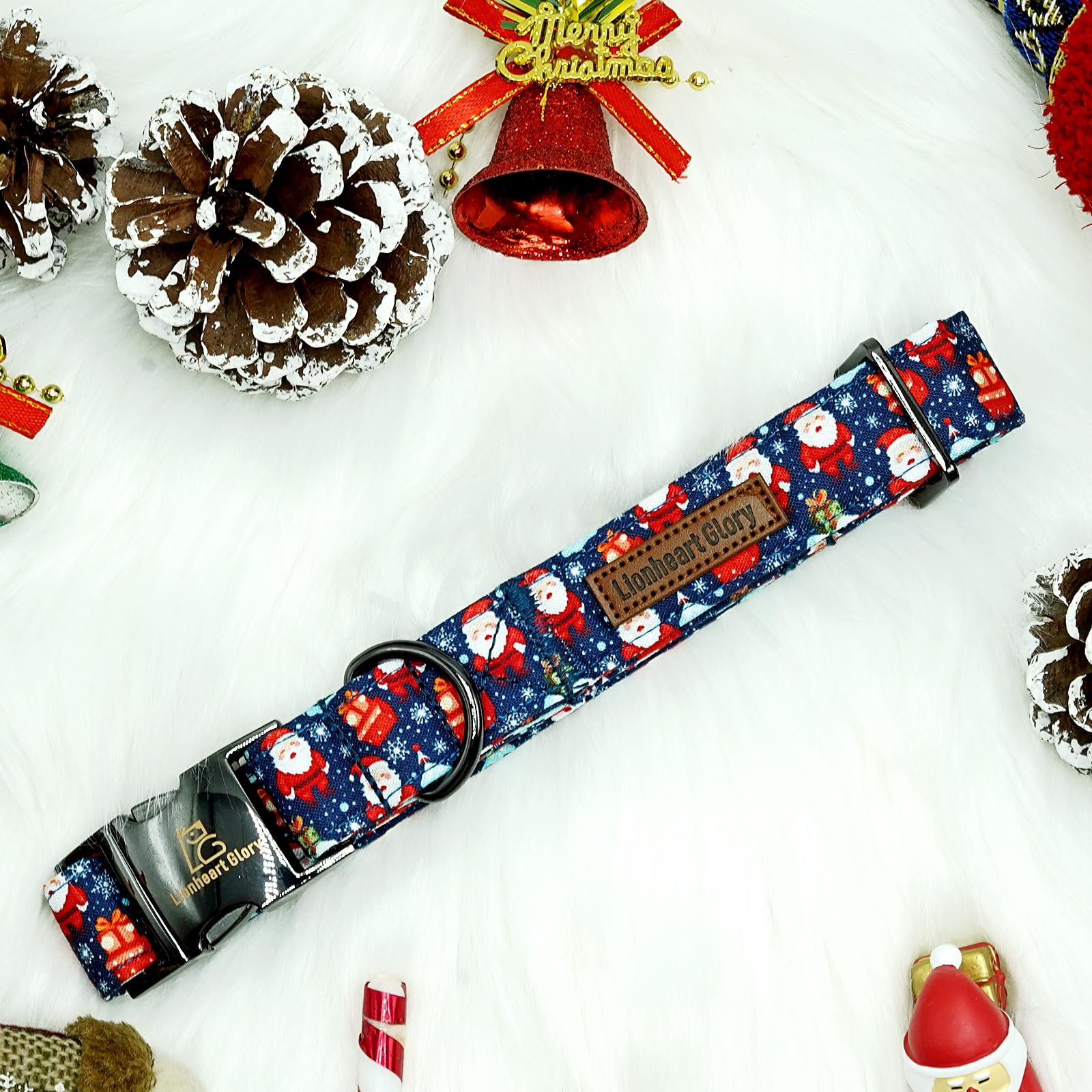 Lionheart Glory Christmas Dog Collar Santa Print Collars Soft Durable Adjustable Dog Collars For Medium Dogs Pet Gift Female Or