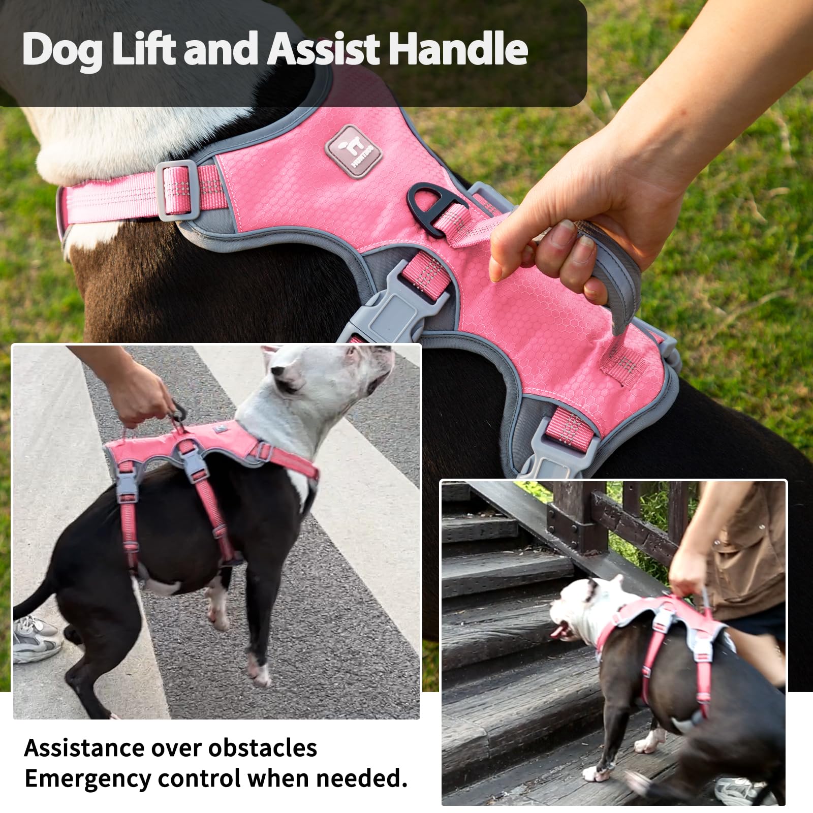 Huntboo Escape Proof Dog Harness, Reflective & Durable Vest for Medium Dogs, Pink, Model HD-03-QFS-M-NEW