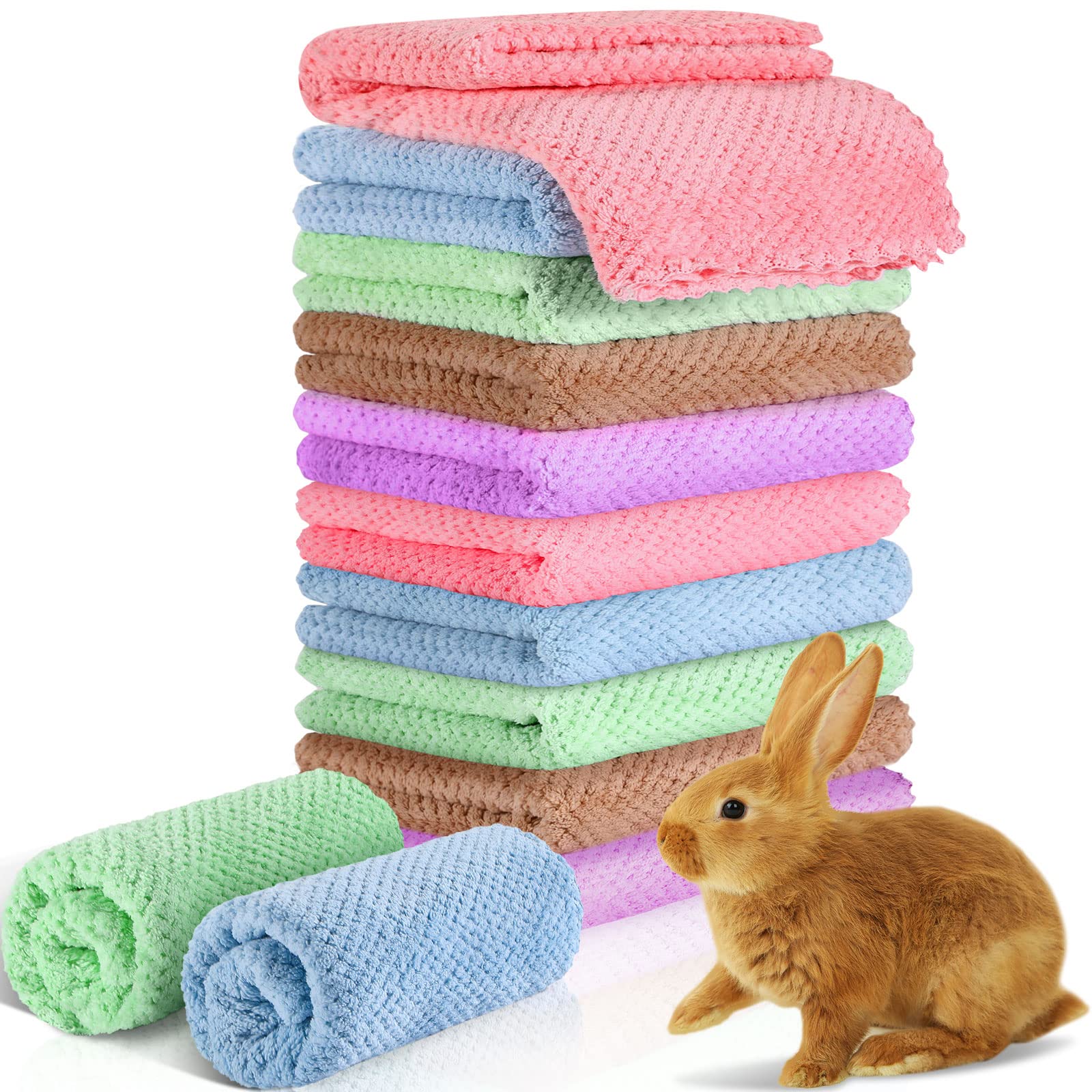 Reginary 10 Pcs Guinea Pigs Blankets Hamster Fleece Cage Liners Coral Fleece Quick Dry Soft Blankets Bedding Guinea Pig Accessories For Cat(14 X 30 Inch,Colorful)
