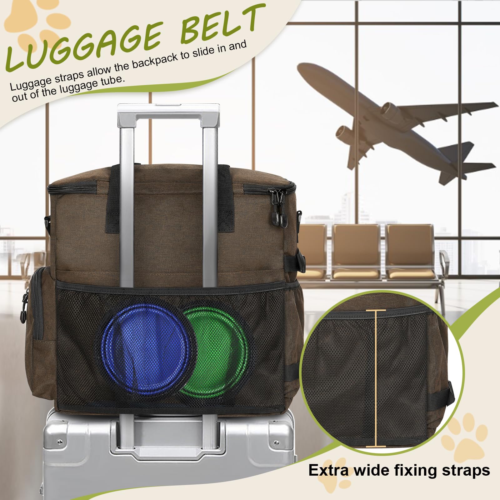 Dog Travel Bag Airline Approved-Pet Travel Tote with Collapsible Bowls,Food Containers & Feeding Mat-Multi-Pocket Organizer for