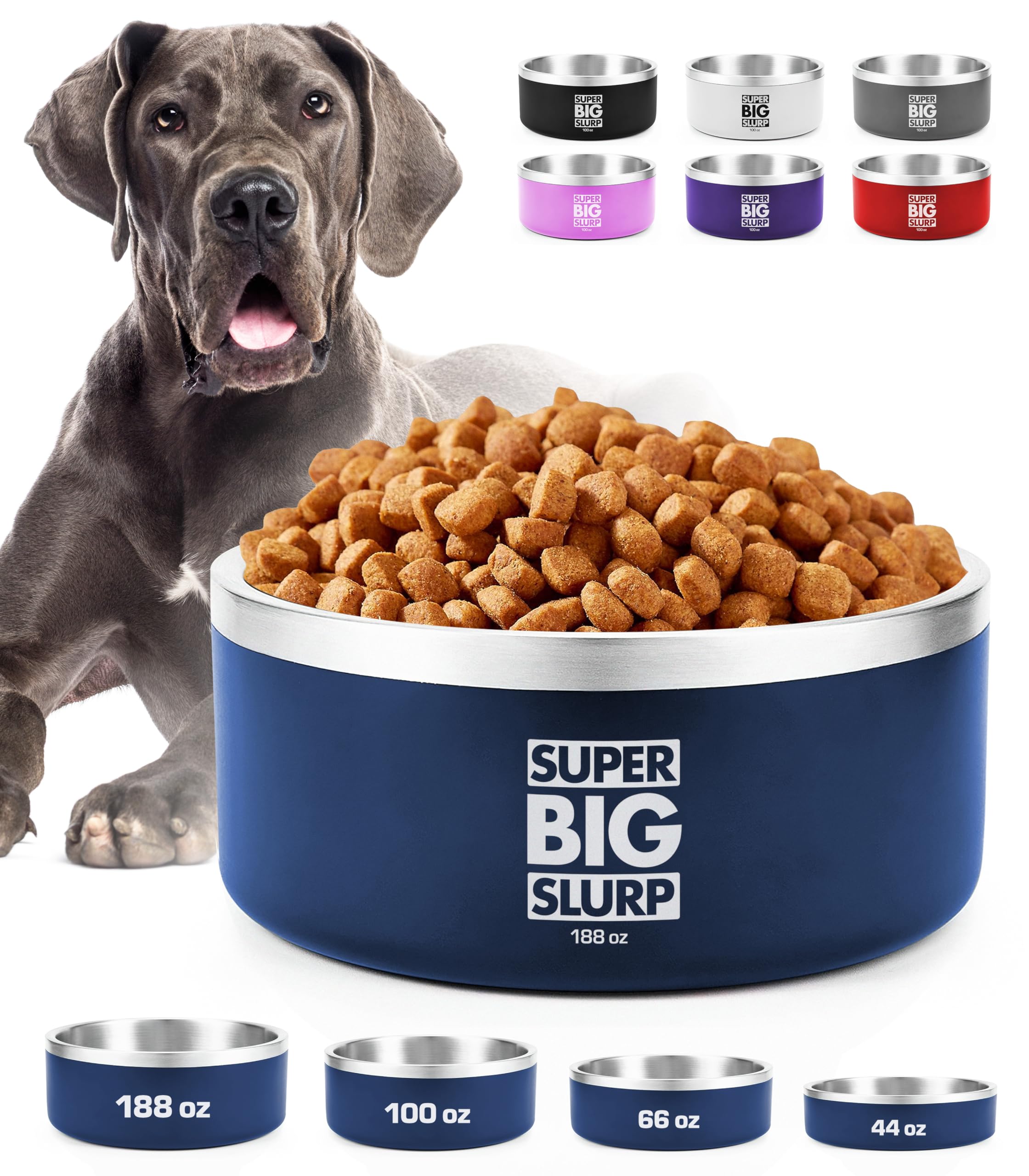 Tuff Pupper Heavy Duty Insulated Dog Bowl | Double Wall Stainless Steel Dog Food Dish | Non-Slip Spill Proof Dishwasher Safe Cat