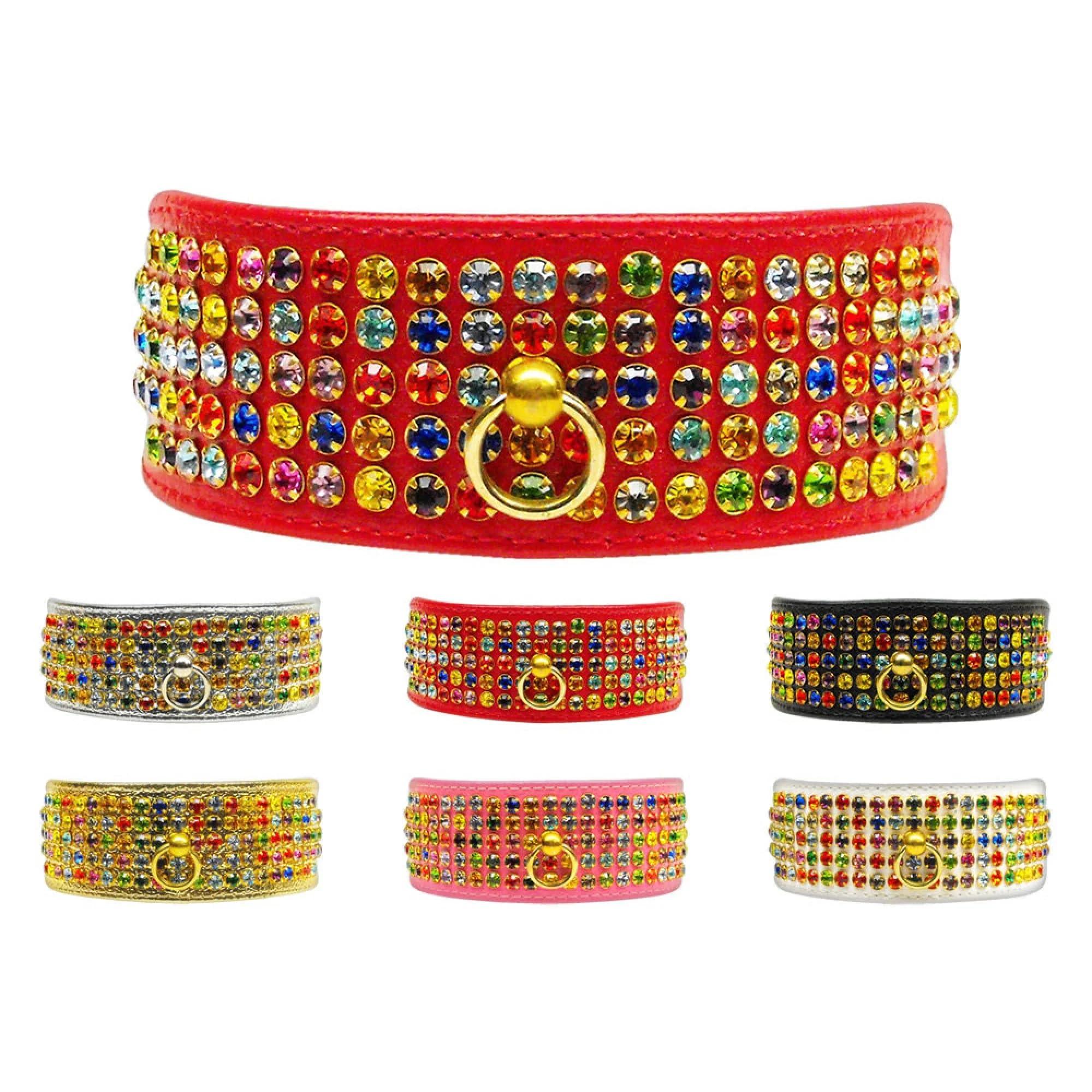 Dog, Puppy & Pet Collar, Five Row Confetti Jewel Set Black 16