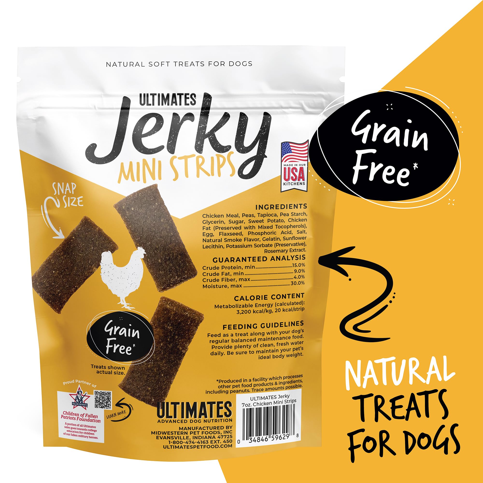 Ultimates Jerky Chicken Mini Strips Soft Grain-Free Dog Treats (7 oz. Pouch)