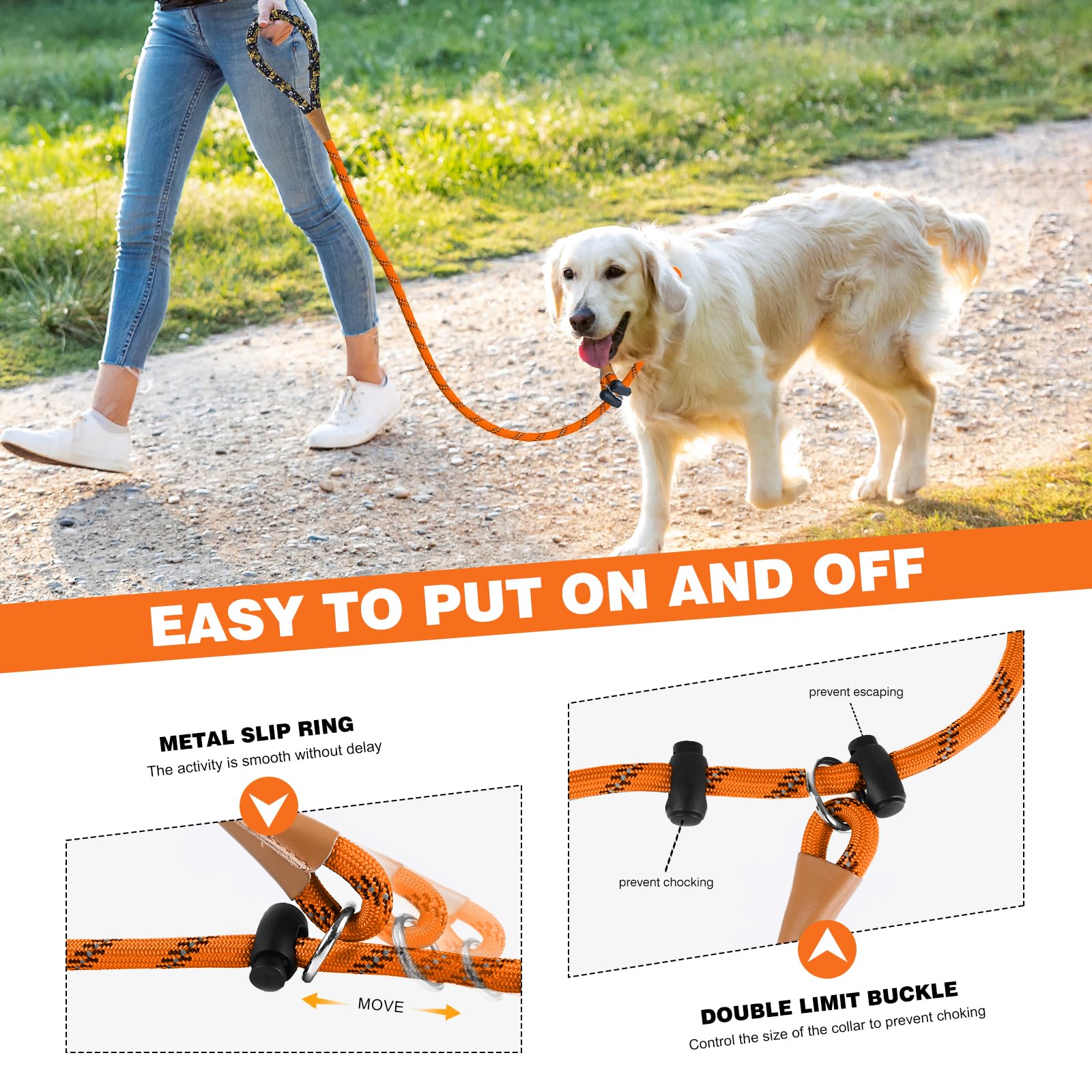 Lynxking Slip Lead Dog Leash Reflective, Heavy Duty Comfortable Strong Rope For Large Medium Small Dogs No Pull Pet Training (Or