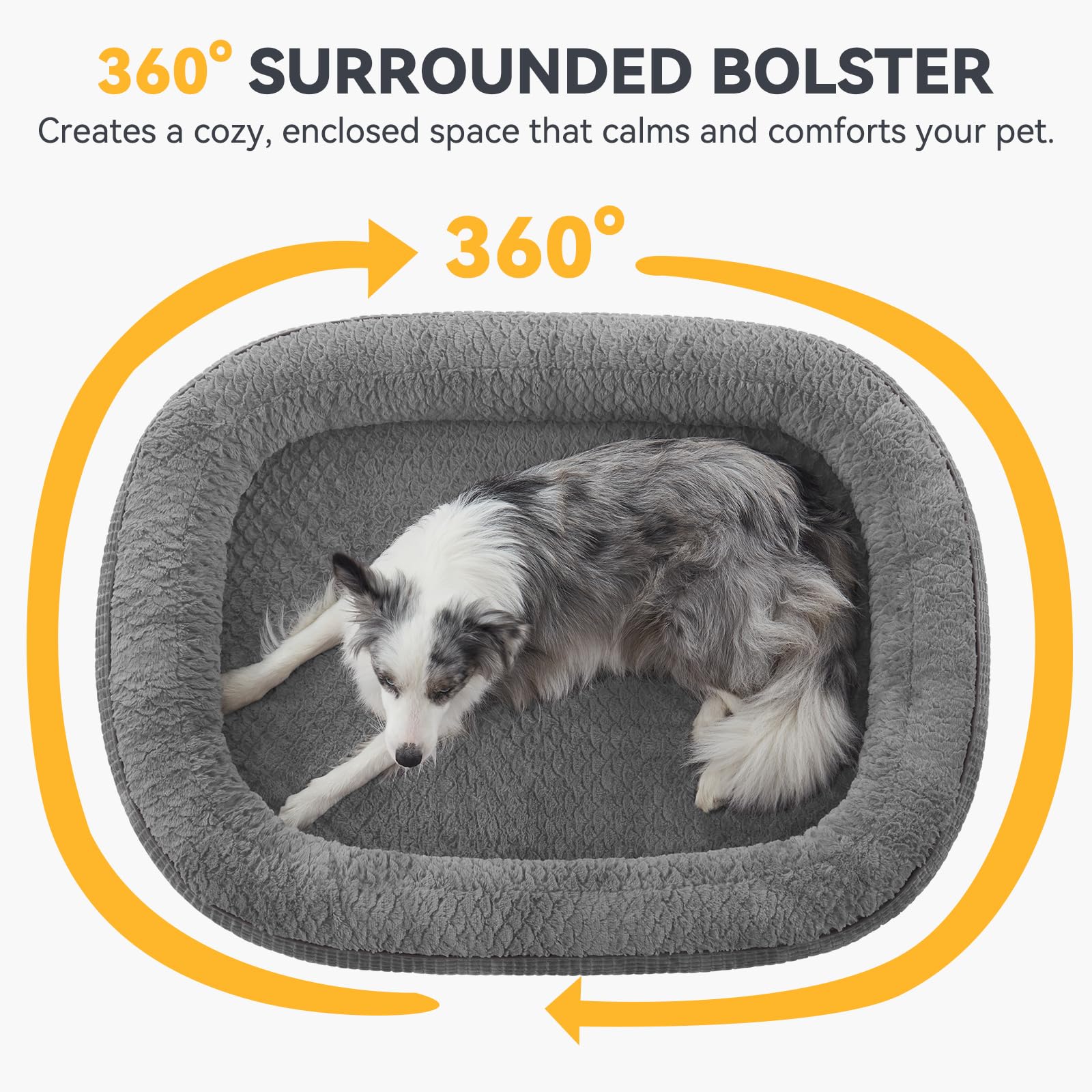 JOEJOY Orthopedic Dog Bed for Large Dogs, Grey Egg-Crate Memory Foam, Waterproof, L(35"x25"x7"), Removable Cover, Non-Slip Bottom