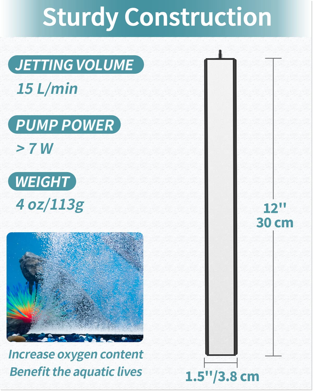Pawfly Aquarium 12 Inch Air Stone Bar Bubble Diffuser Release Tool with Suction Cup Clip Accessory for Air Pumps DWC Systems Fis