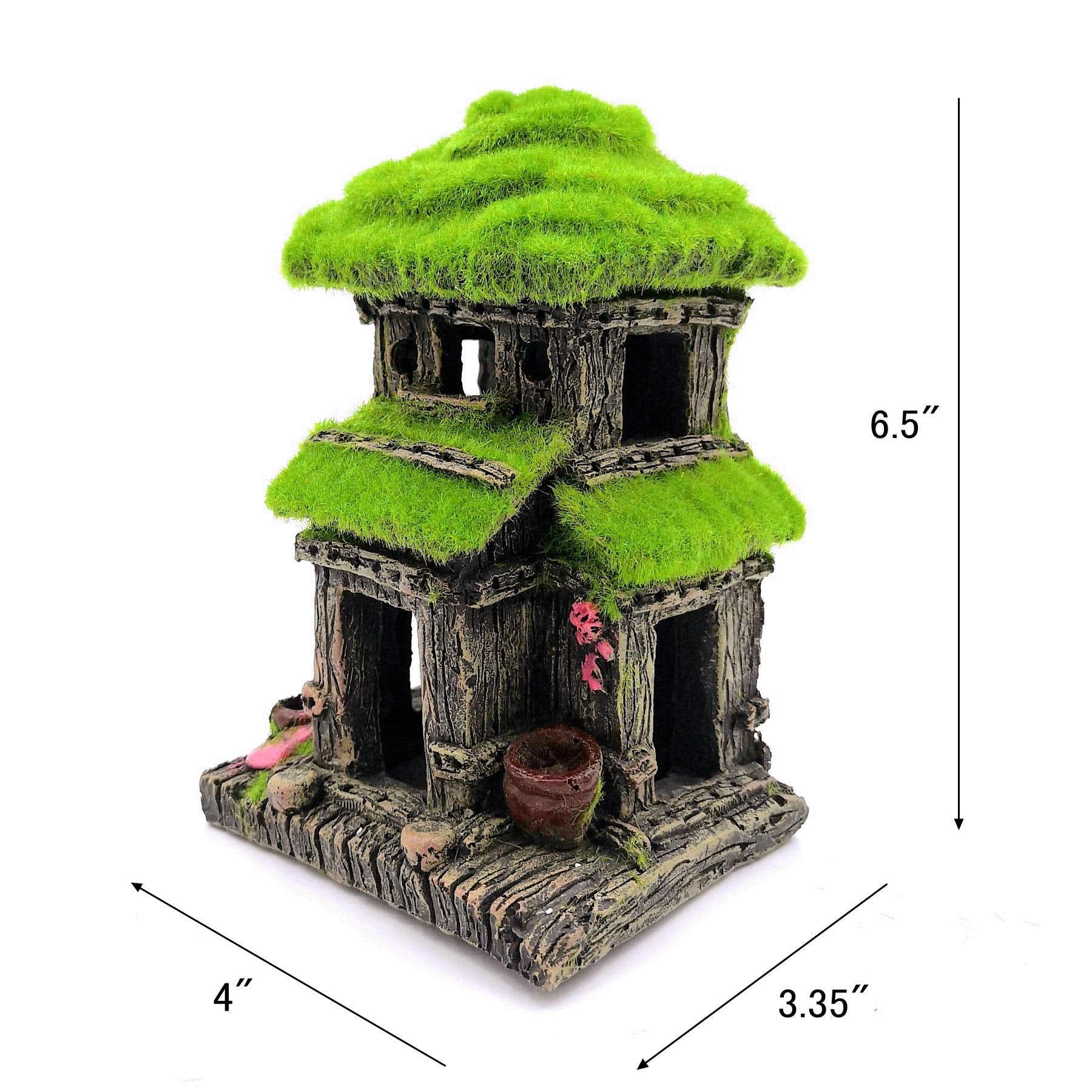 M2Cbridge Aquarium Decorations Fish Hideout House Betta Cave With Green Lifelike Moss (Style 3)