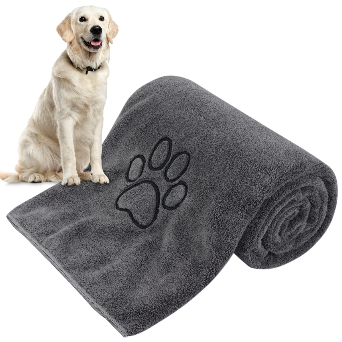 Kinhwa Dog Towel Super Absorbent Pet Bath Towel Microfiber Dog Drying Towel For Small, Medium, Large Dogs And Cats 30Inch X 50Inch Dark-Gray