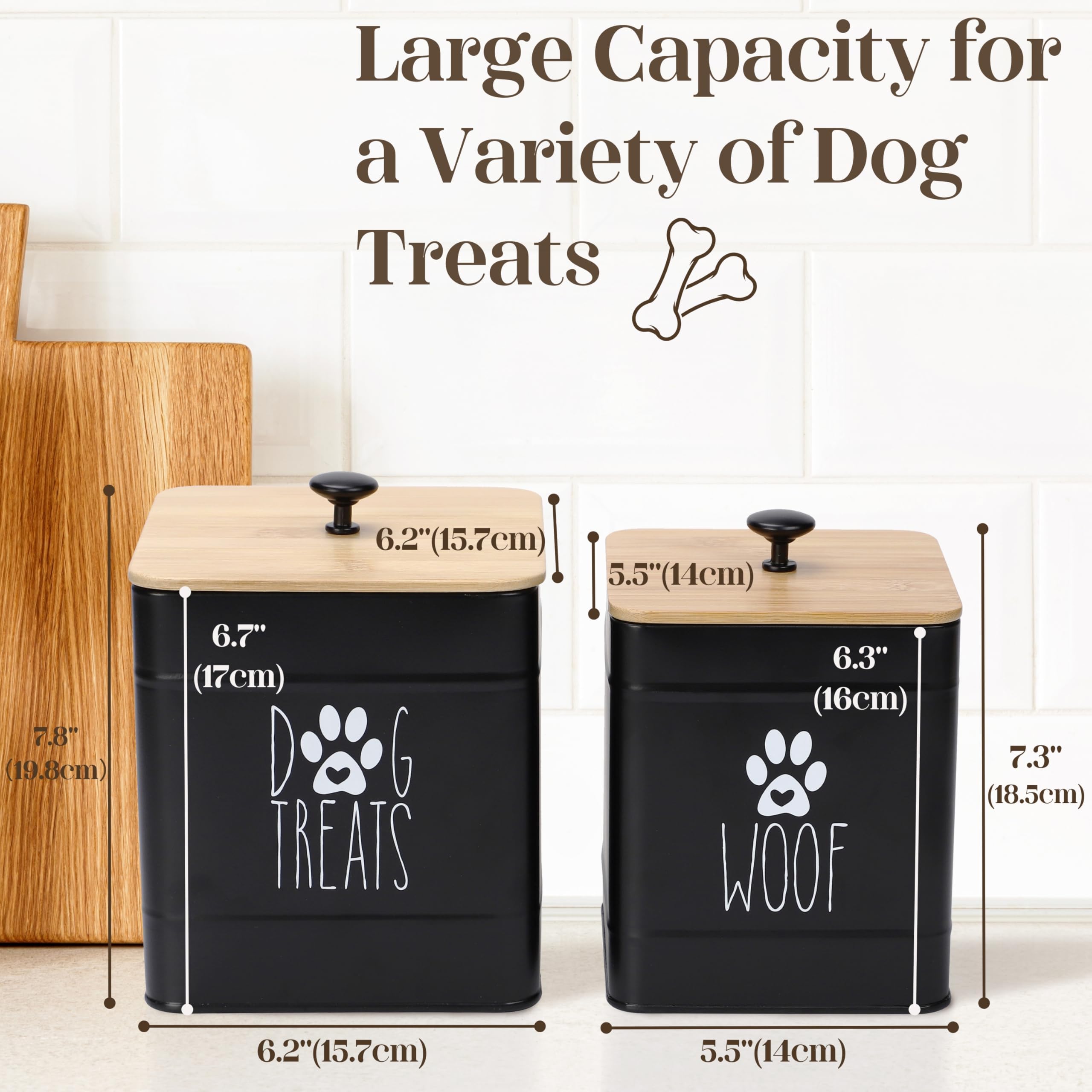 PERFNIQUE Dog Treat Container, Dog Treat Jar Set of 2 with Airtight Lid, Dog Cookie Jar for kitchen Counter, Pet Treat Container