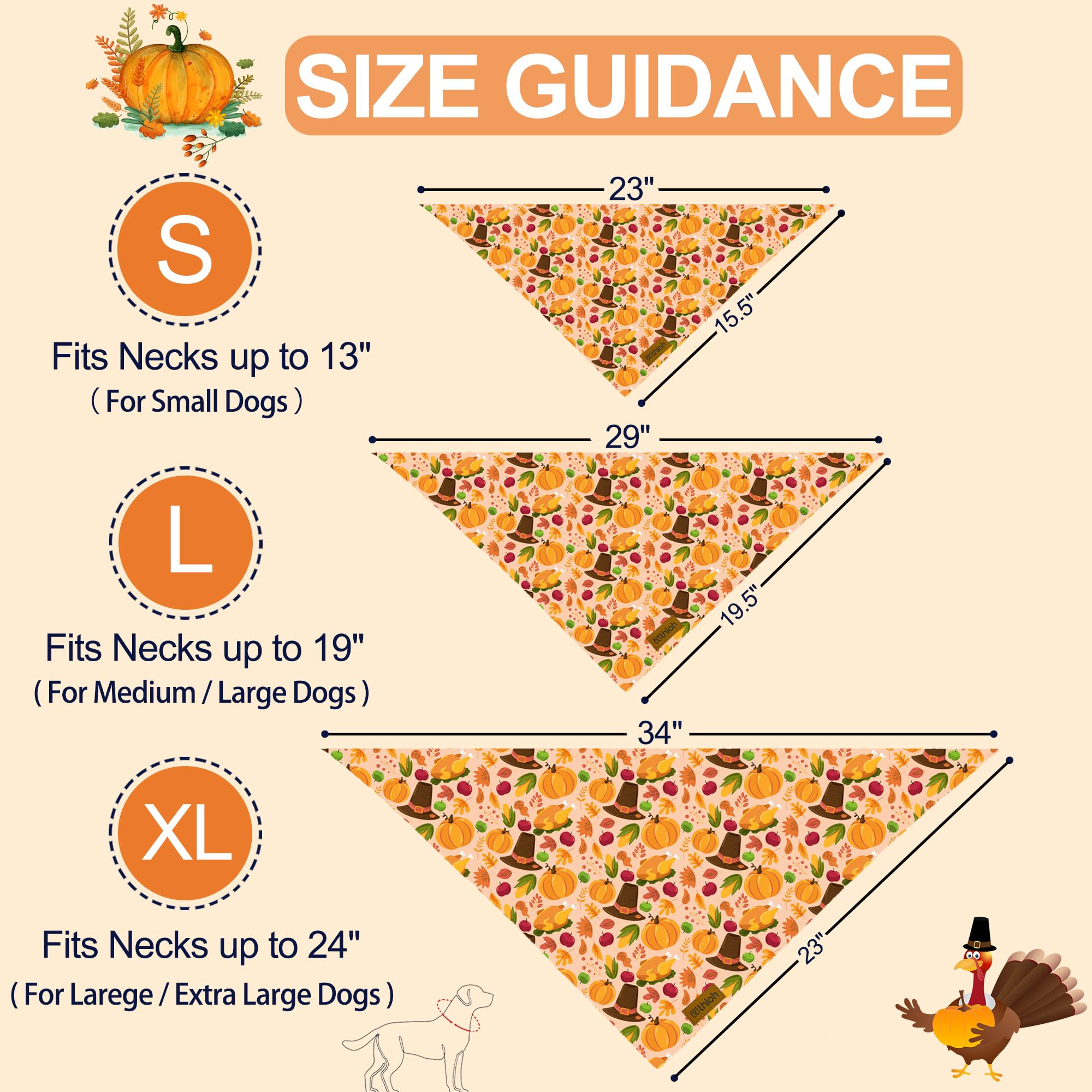 Thloh Thanksgiving Dog Bandanas - 2 Pack Reversible Fall Dog Scarf For Boy & Girl, Premium Durable Fabric, Autumn Bandana For Me