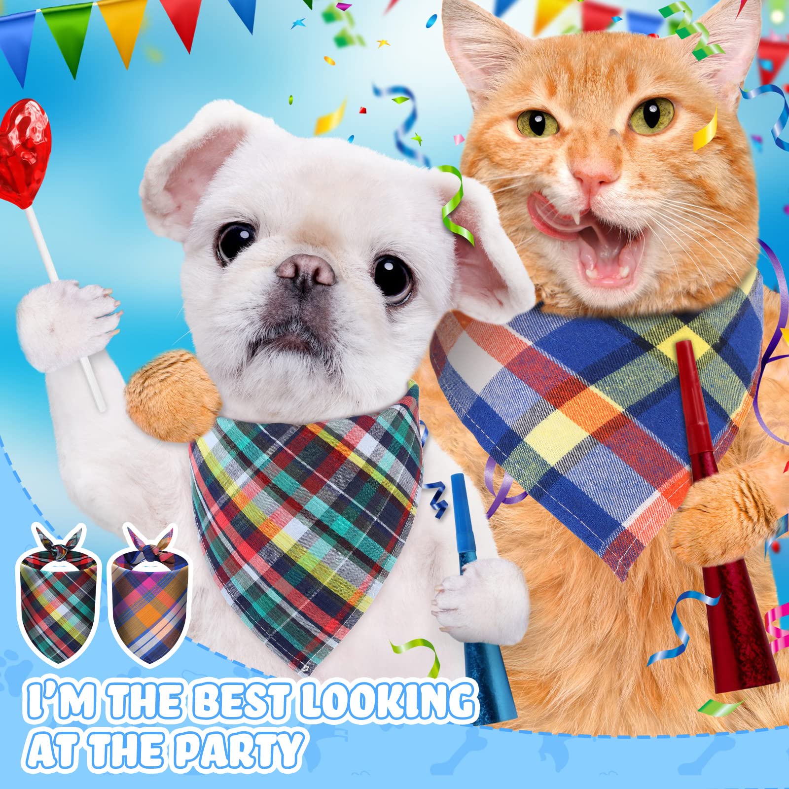 100 Pcs Bulk Dog Bandanas Plaid Dog Scarf Cute Pet Bandanas Washable Cotton Puppy Cat Bandanas Comfortable Dog Bib Kerchief For