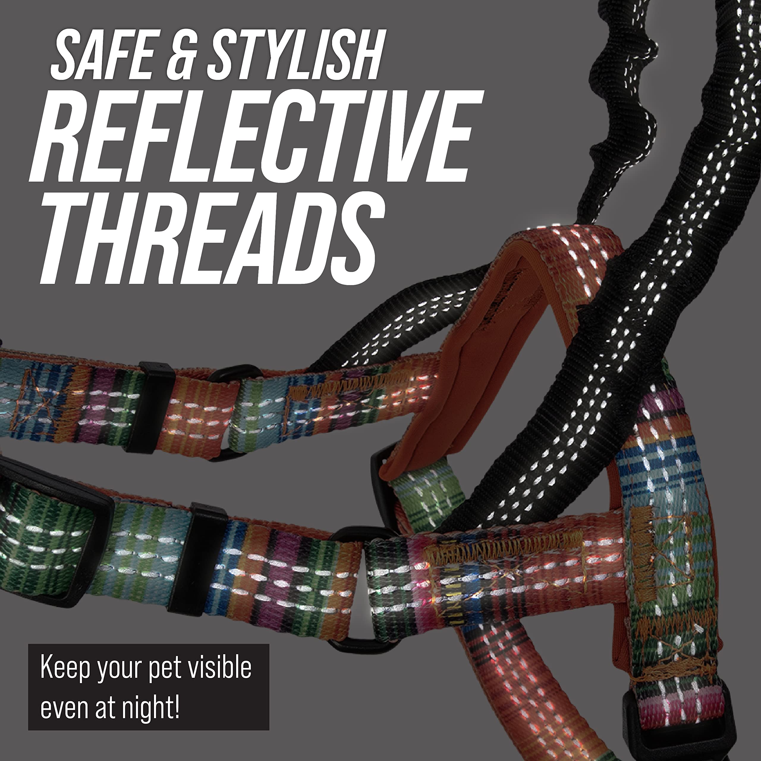 Leashboss No Pull Dog Harness, Easy Walk for Small, Medium, and Large Pets, Reflective with Rear and Front Clip Attachment (Wave