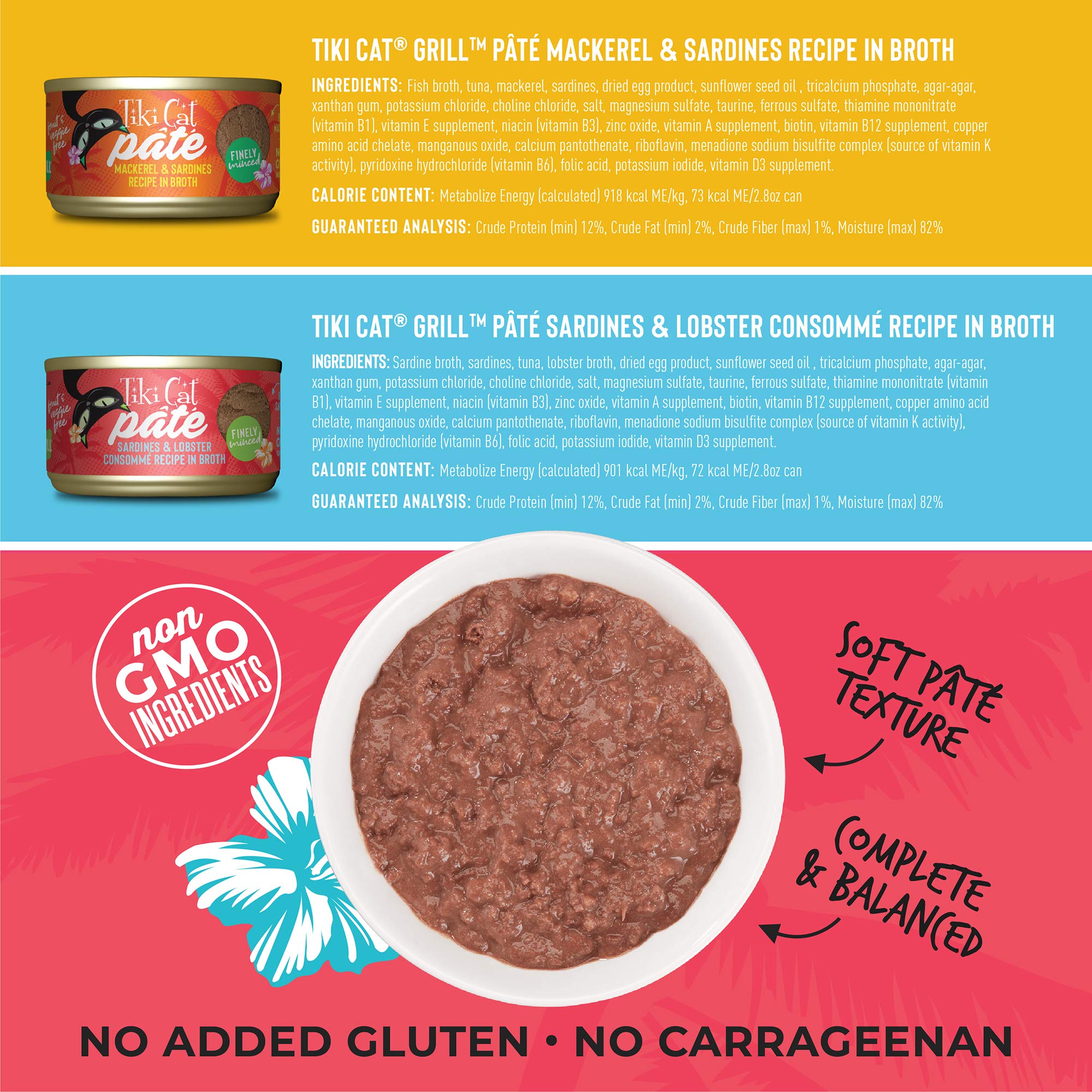 Tiki Cat Grill Pt   Variety Pack, Combinations of Real Flaked Fish, Wet High-Protein & High-Moisture Cat Food, 2.8 oz. Cans (Pac