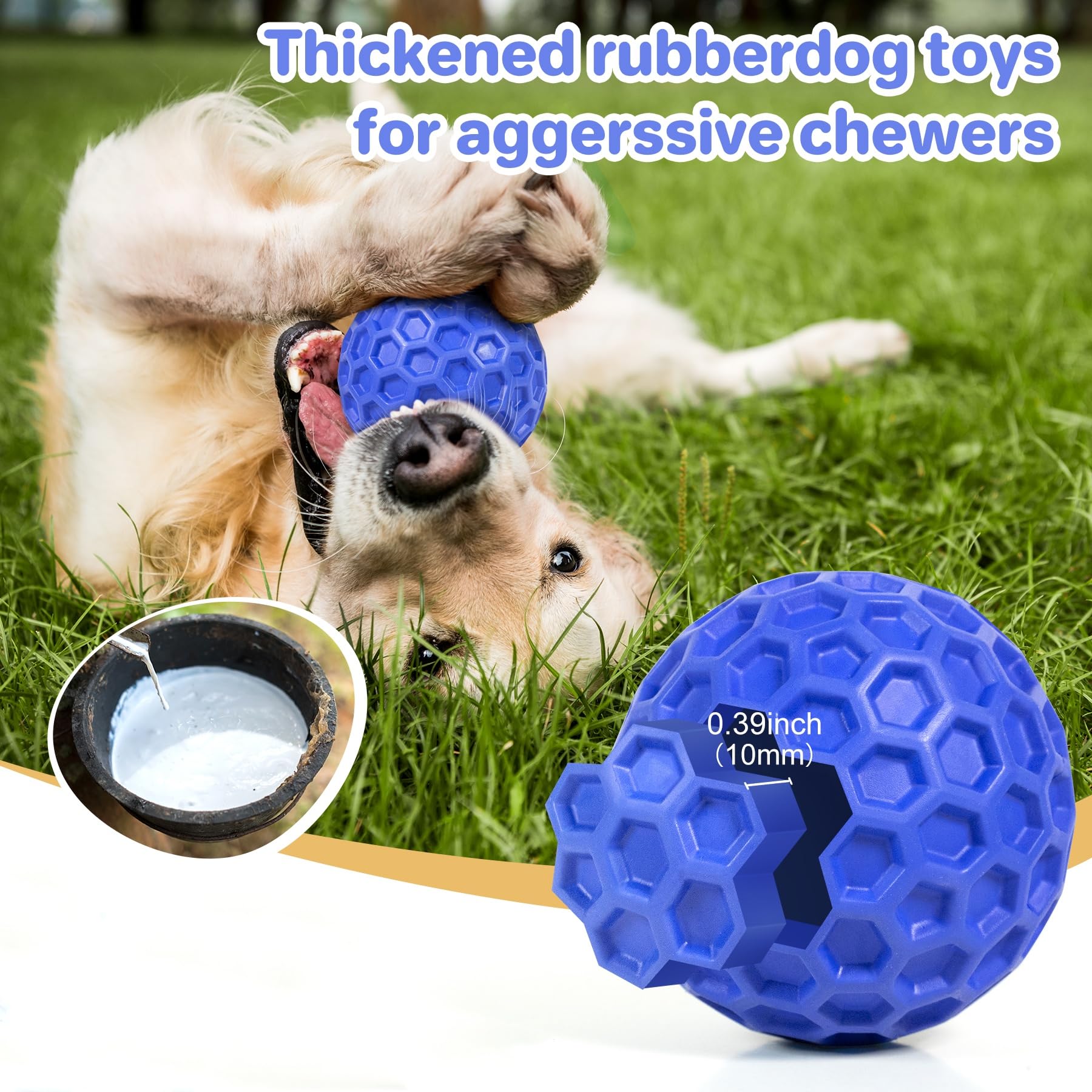 DISSKNIC Indestructible Squeaky Dog Ball, Relieves Anxiety, Cleans Teeth, Interactive Chew Toy for Aggressive Chewers, Dog Toy f