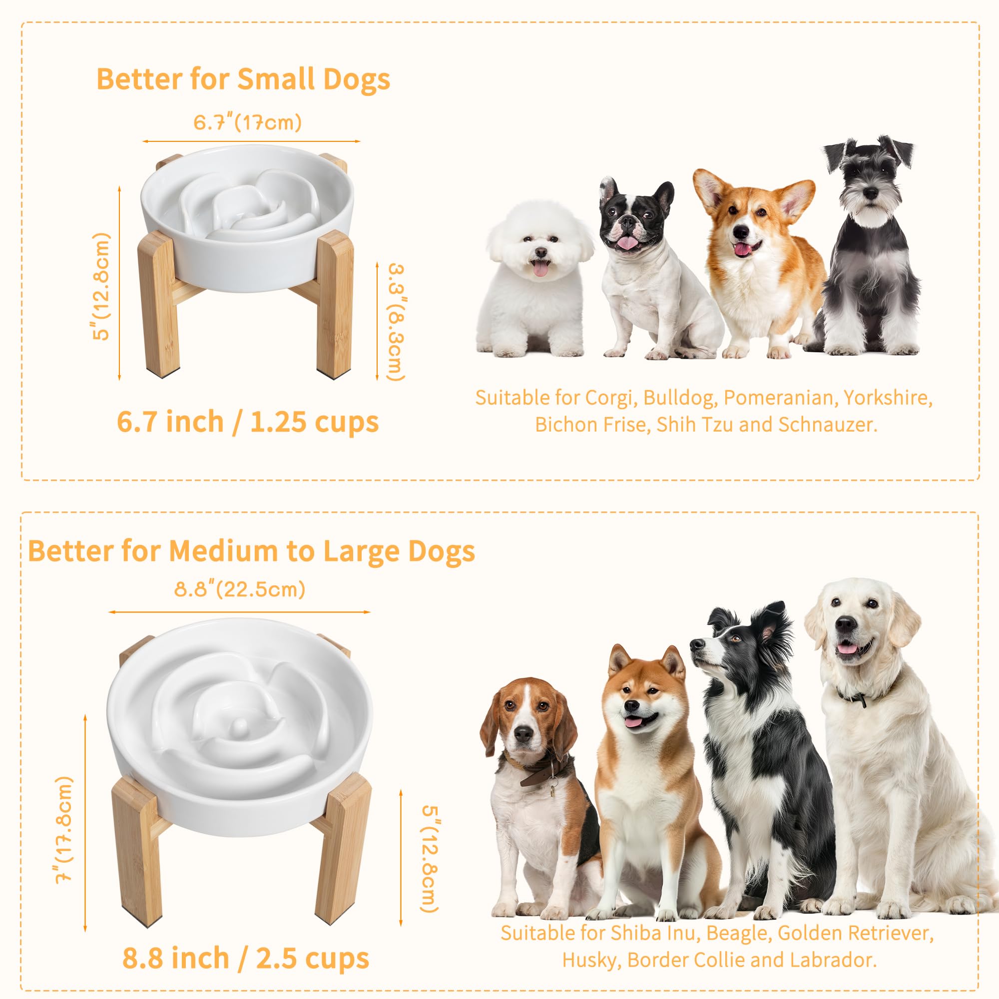 Elevated Slow Feeder Dog Bowl - Raised Ceramic Dog Bowl with Anti-Slip Stand - Fun Maze Dog Feeding Bowl for Fast Eater - Heavy