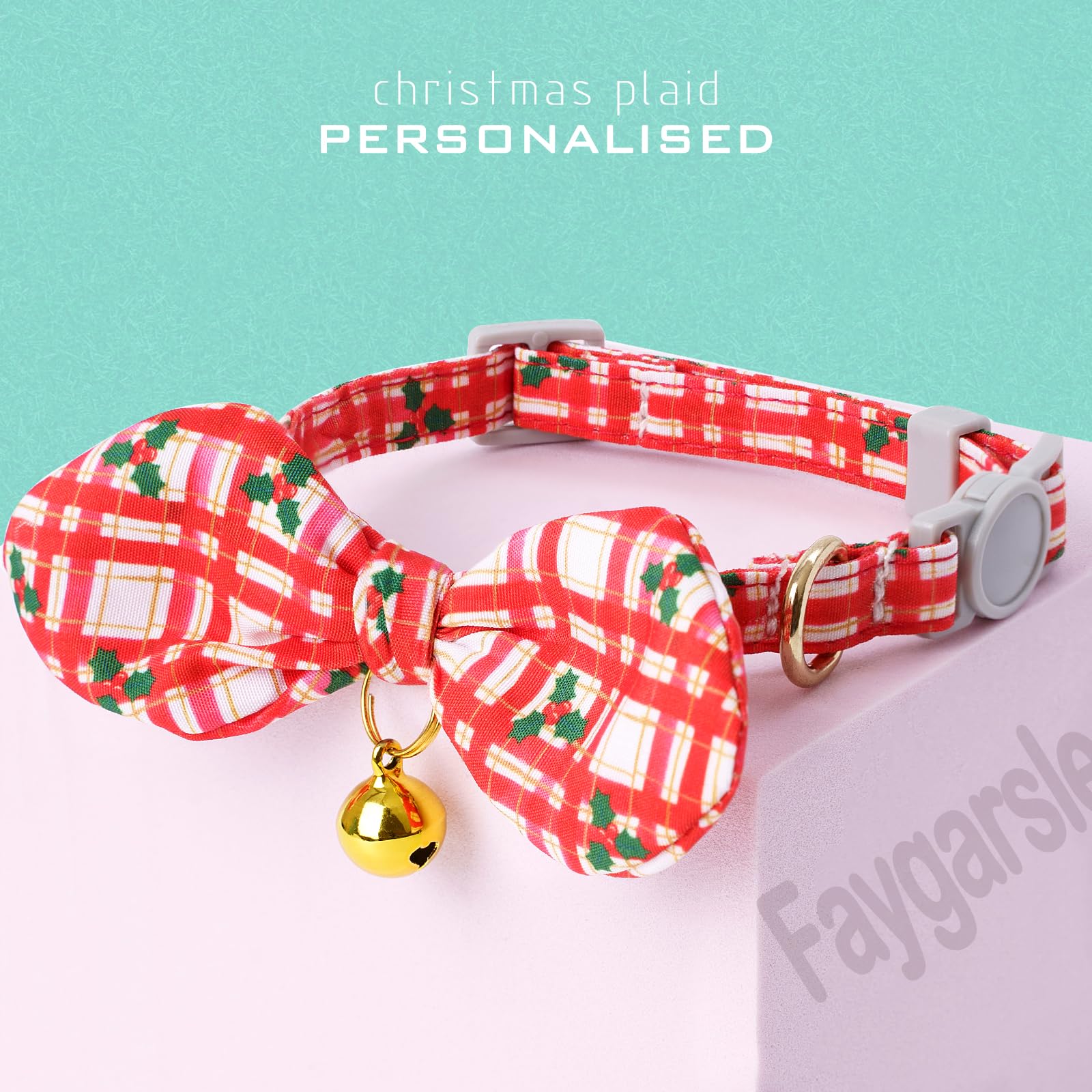 Faygarsle 2 Pack Breakaway Cute Christmas Cat Collars With Bell Cat Collar With Bow For Girl Boy Cats Red Plaid Christmas Tree P