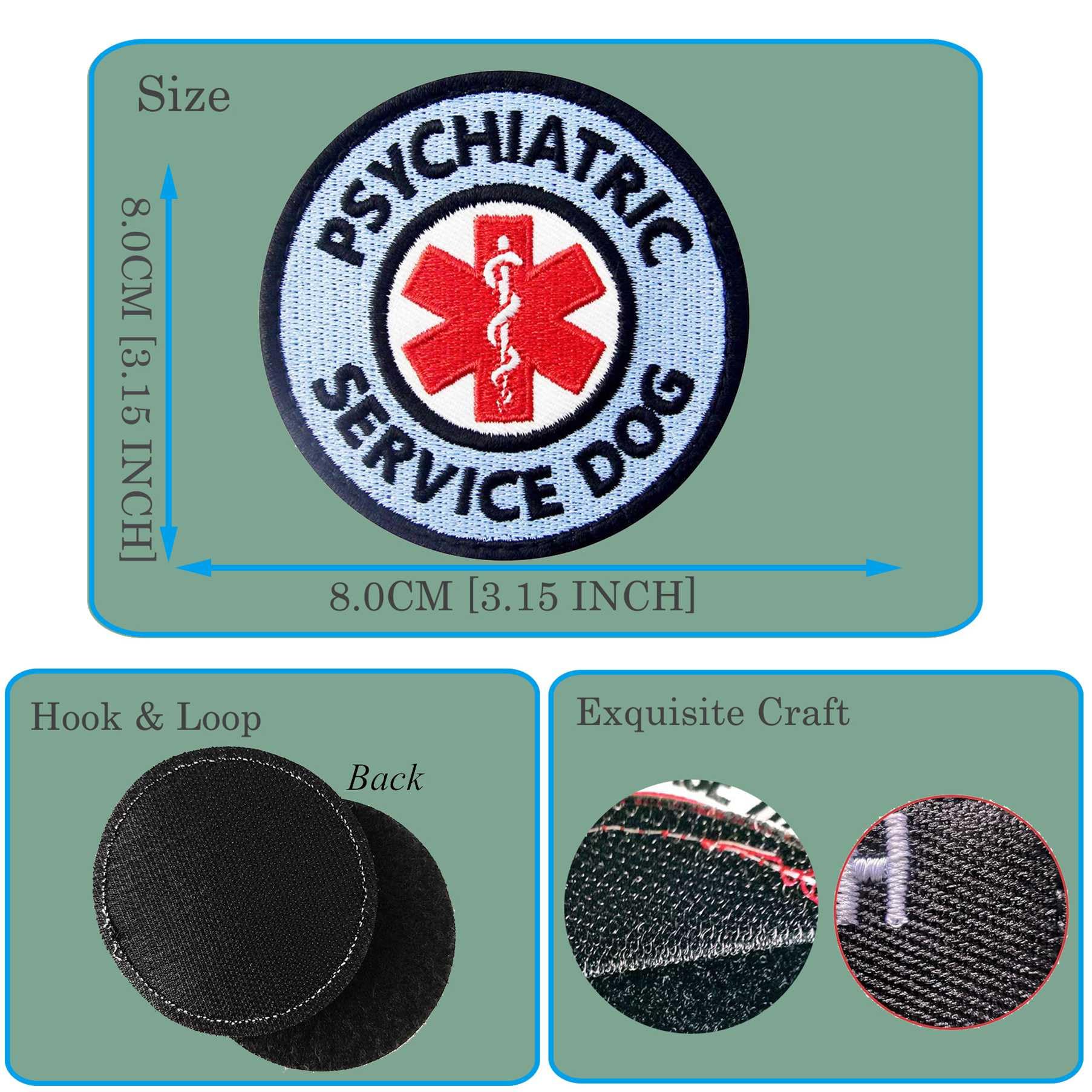 Service Dog Patch, Ems Psychiatric Service Dog Patches For Samll/Large Dog Vests Harness, Embroidered Hook & Loop Patch