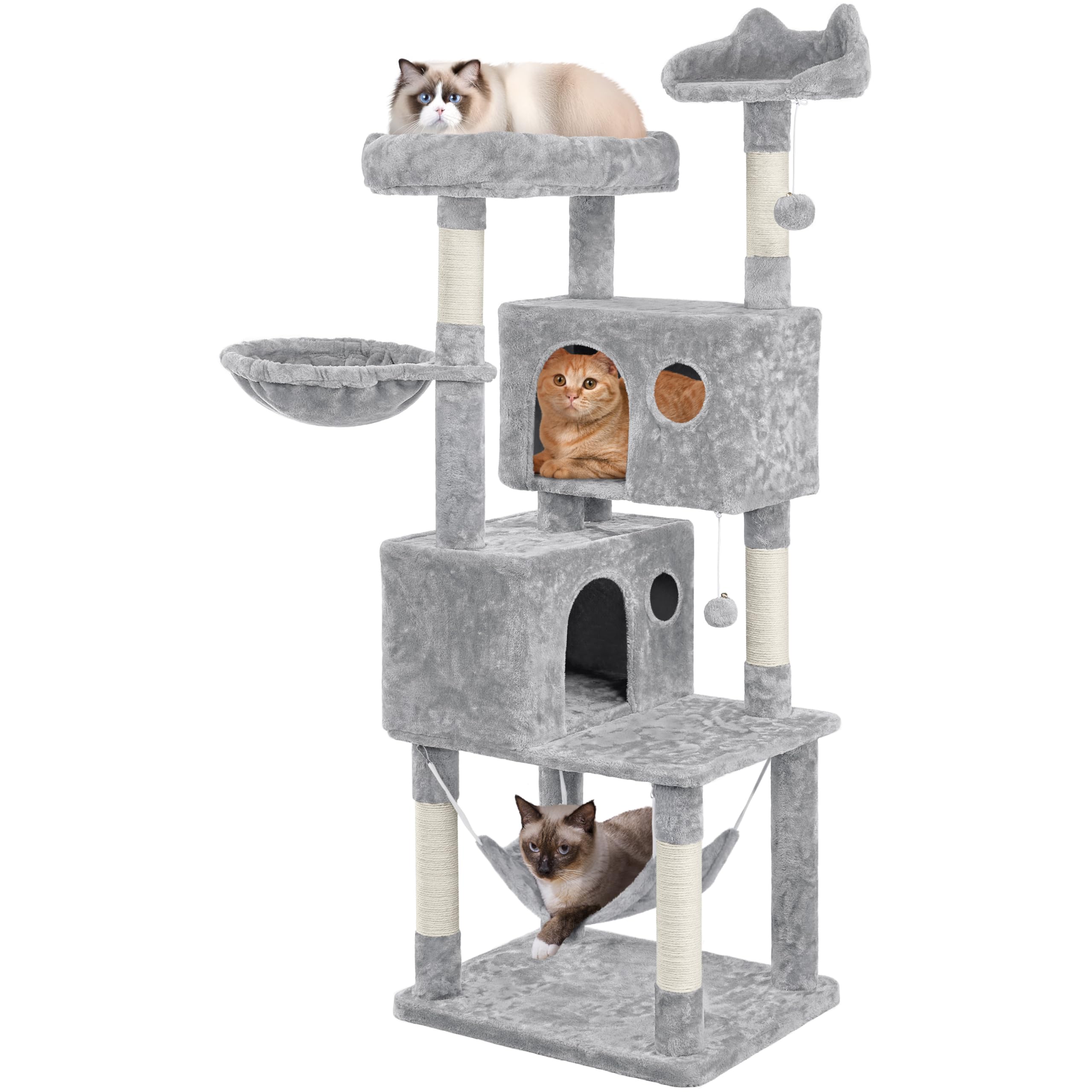 Yaheetech 64.5In Extra Large Multi-Level Cat Tree Kittens Play House Condo With Platform, Perch Hammock & Scratching Posts, Ligh