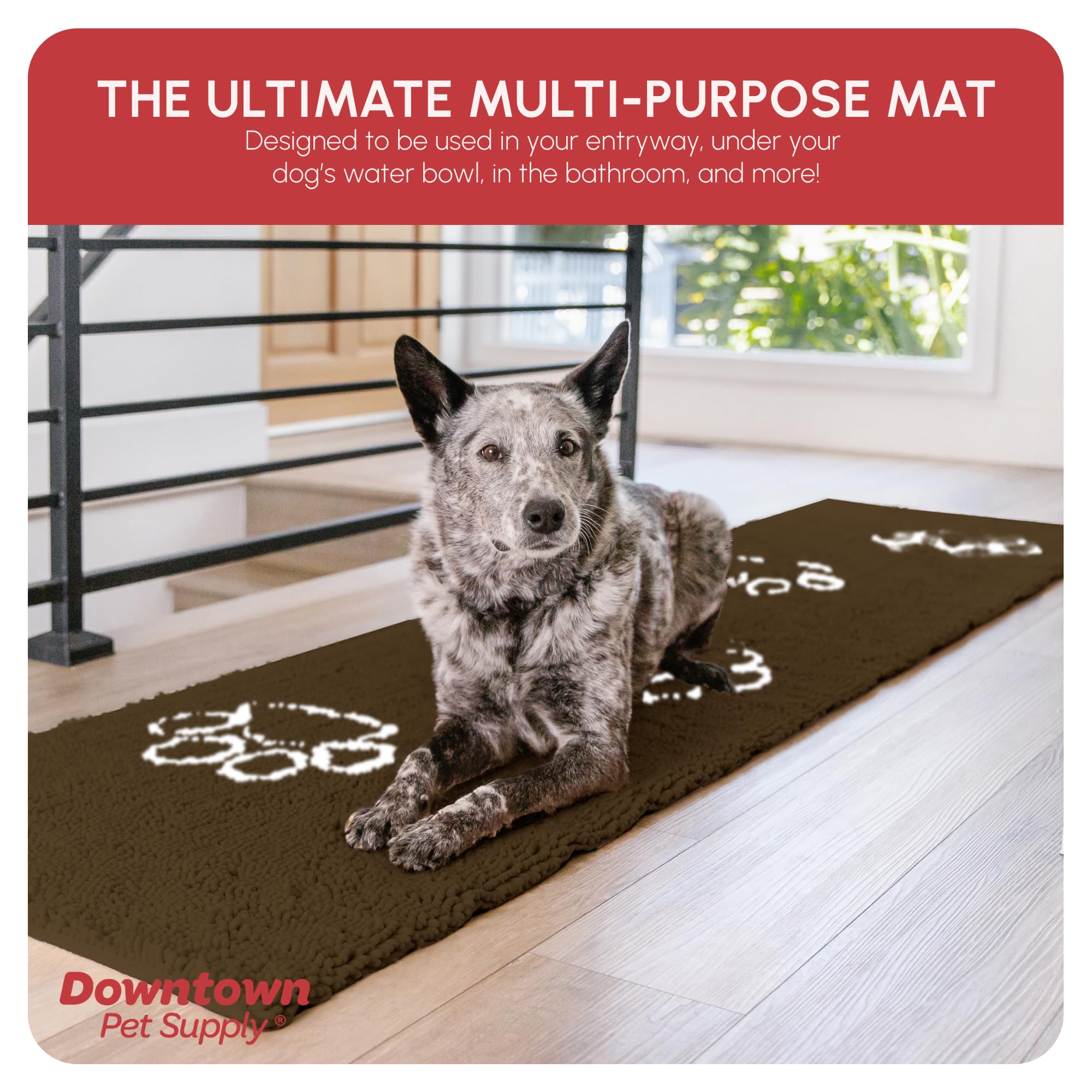 My Doggy Place Microfiber Dog Mat for Muddy Paws, 8 x 2 Brown with Paw Print - Non-Slip, Absorbent and Quick-Drying Dog Paw Cl
