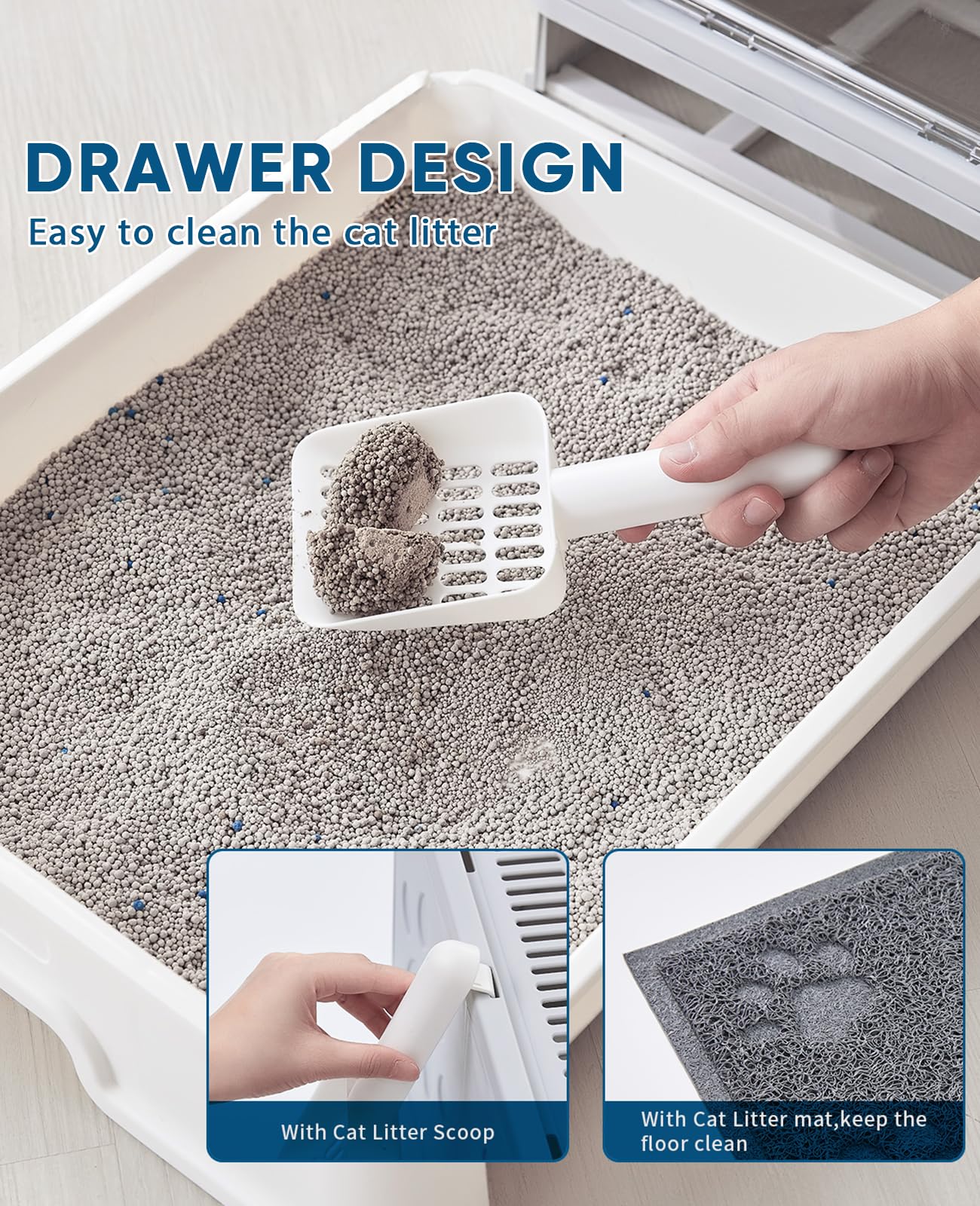 Medario Cat Litter Box With Mat And Scoop, Large Foldable Litter Box With Lid, Front Entry Top Exit Kitty Litter Box, Odor Control Easy Clean (Grey)