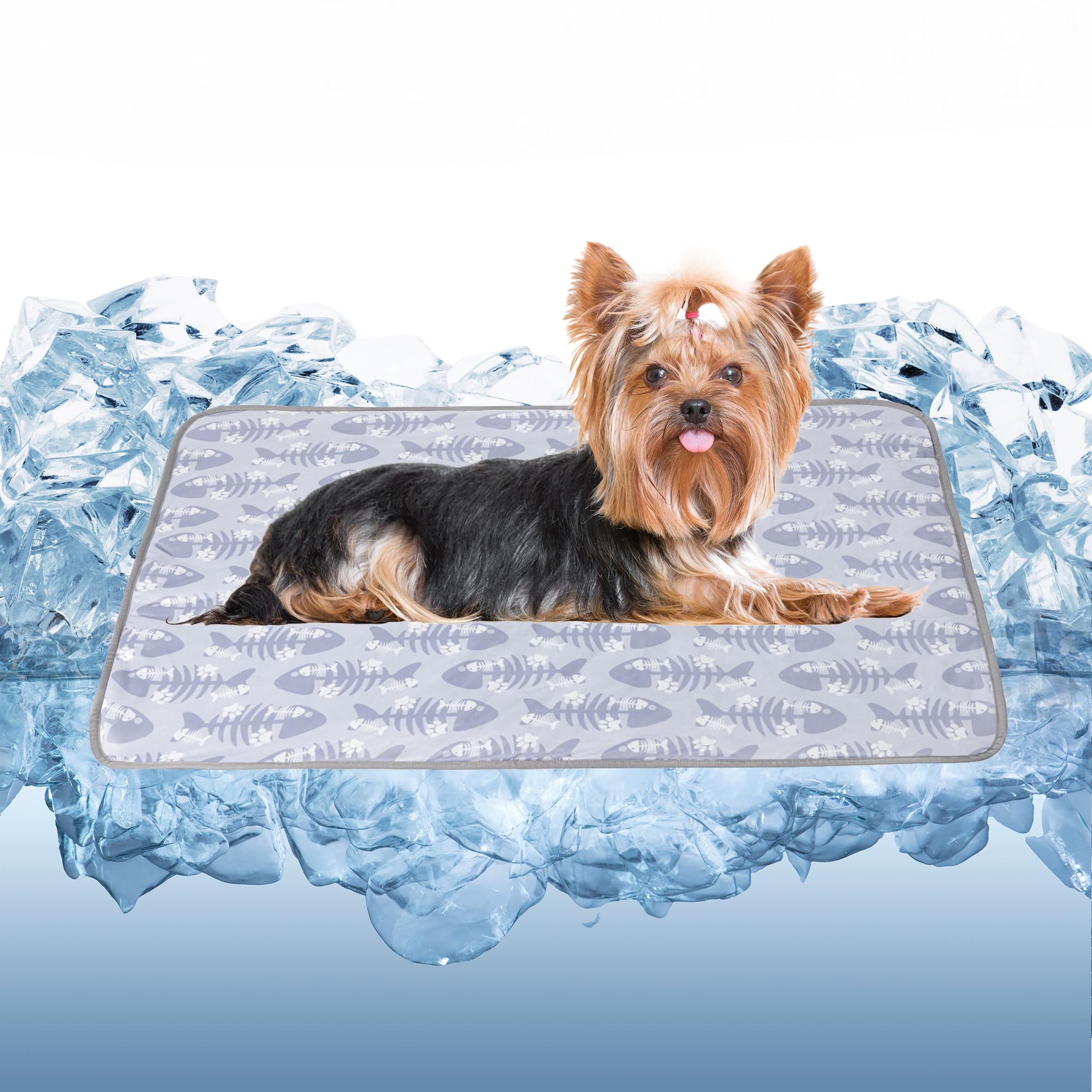 Delifur Cat Cooling Mat- Pet Cooling Mat Outdoor For Dogs Ice Pad For Kitten Cat Puppy Machine Washable (Medium, Grey Fishbone)