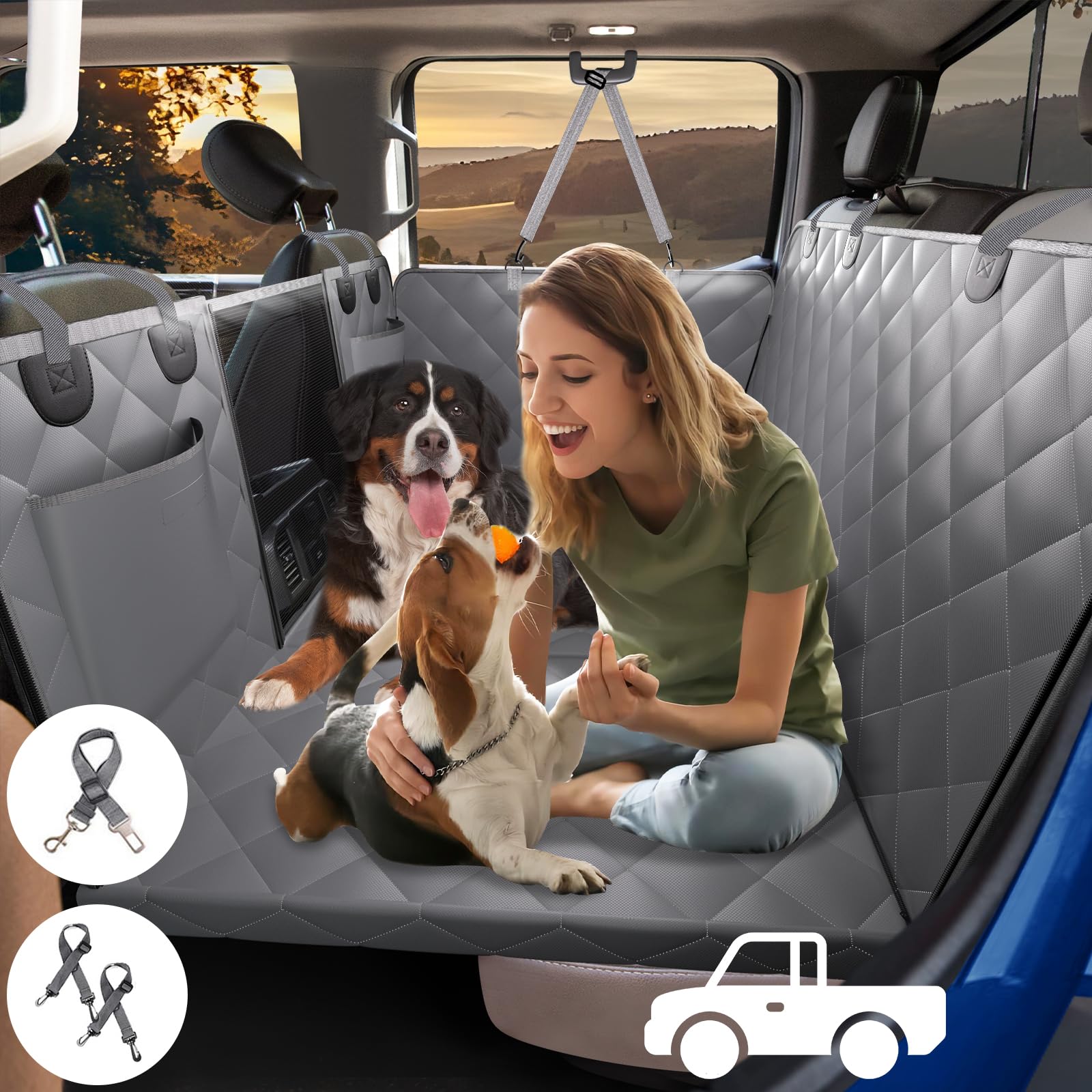 Xl Truck Back Seat Extender For Dogs, Dog Seat Cover Back Seat Supports 420Lbs, Hard Bottom Pet Seat Covers For Crew Cab Trucks,