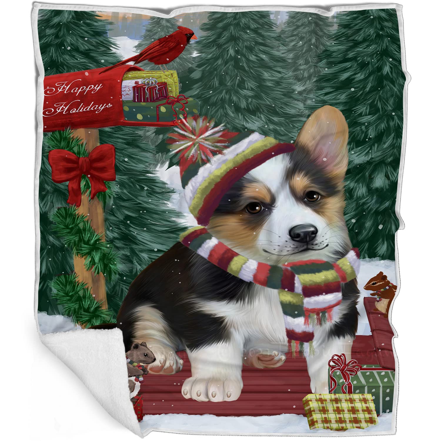 Corgi Dog Blanket  Merry Christmas Woodland Sled  Super Soft & Warm Pet Theme for Sofa or Bed, Warm Fleece, Sherpa or Woven Ma
