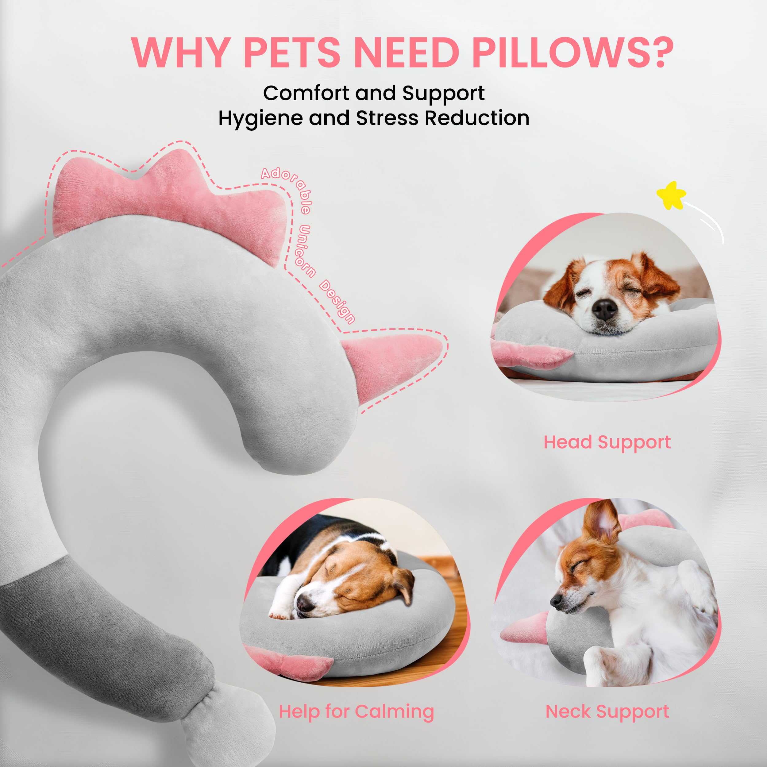 Hipetpy Dog Pillow - Soft Neck Pillow For Dogs, Washable Dog Calming Pillow For Better Sleep, Reduces Anxiety, Gift For Medium/L