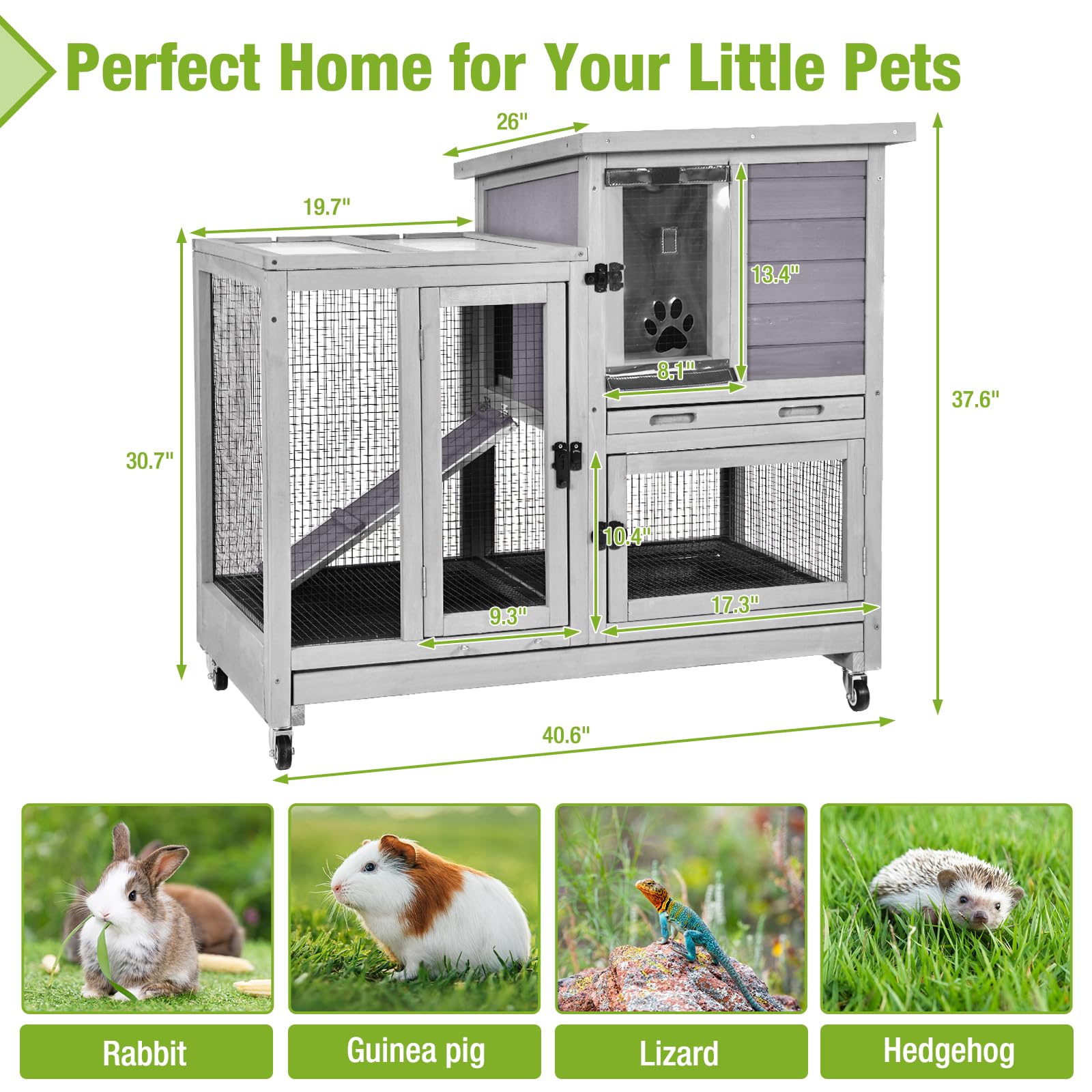 Rabbit Cage Indoor Rabbit Hutch Bunny Hutch Outdoor, Guinea Pig Cages With Removable Bottom Wire Netting - Easy Clean Large