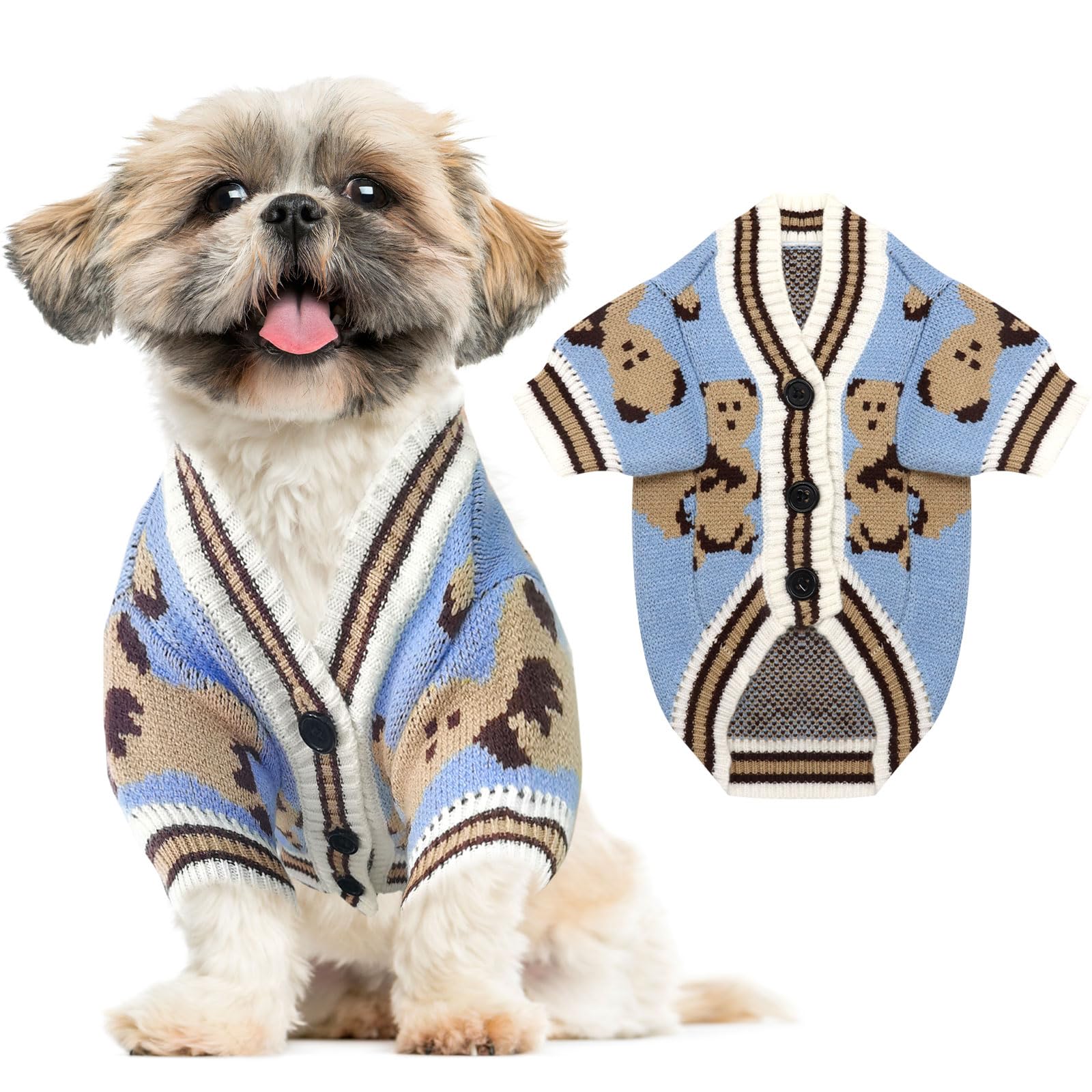 Abrrlo Small Dog Sweaters Cute Bear Dog Cardigans Clothes For Small Medium Dogs Boy Girl Puppy Cat Knitting Cardigan Outfits Dog