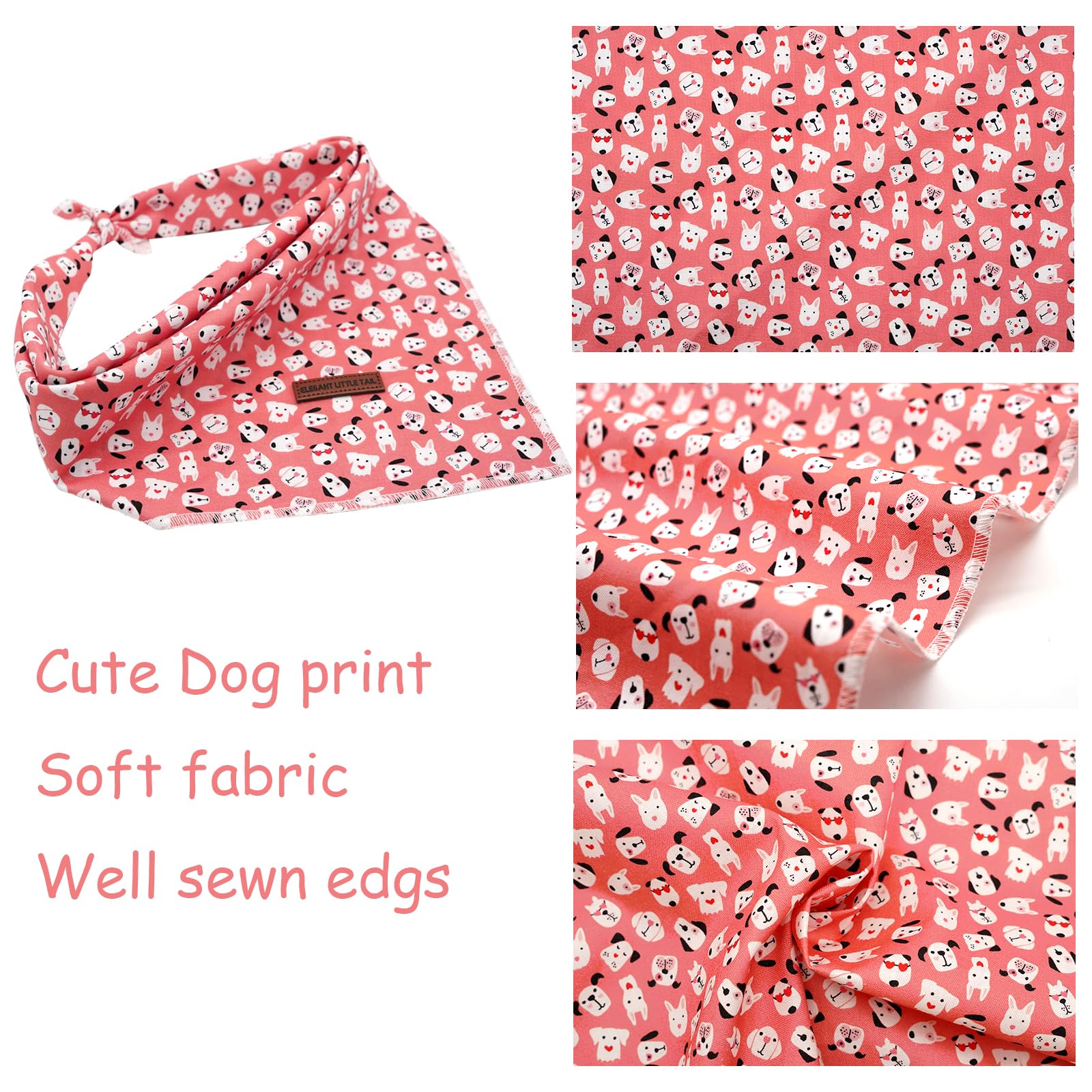 Elegant Little Tail Dog Bandana, 1Pc Washable Dog Scarf Cute Dog Print Female Or Male Square Dog Bib Kerchief Scarf Adjustable P