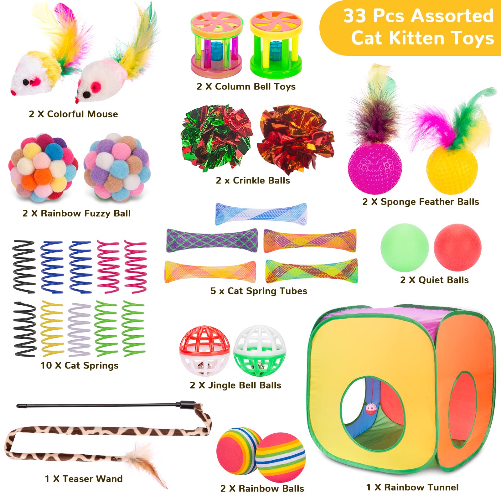 Retro Shaw Cat Toys For Large Cats 33 Pcs, Interactive Cat Kitten Toys For Indoor Cats Kitty With Collapsible Cat Play Tunnel Tu