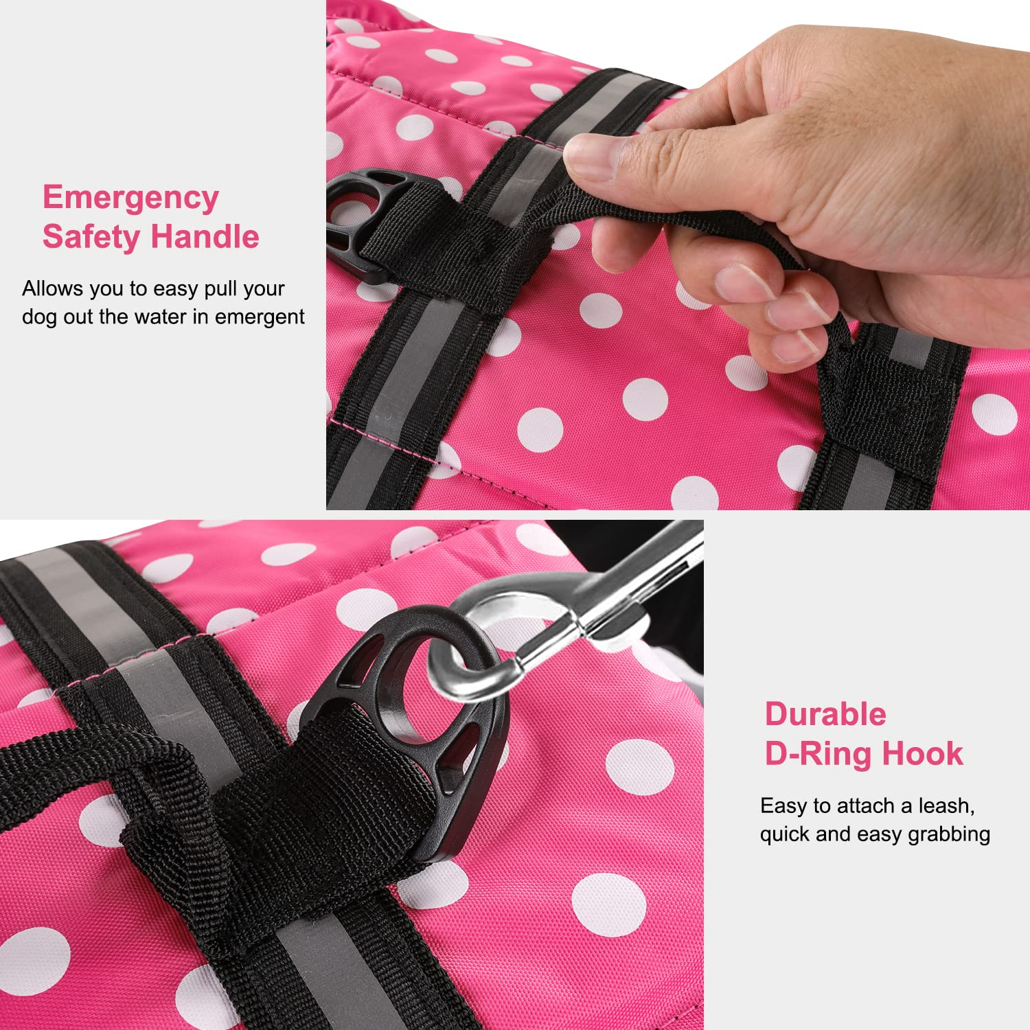 Haocoo Dog Life Jacket Vest Saver Safety Swimsuit Preserver With Reflective Stripes/Adjustable Belt Dogs?Pink Polka Dot,Xl