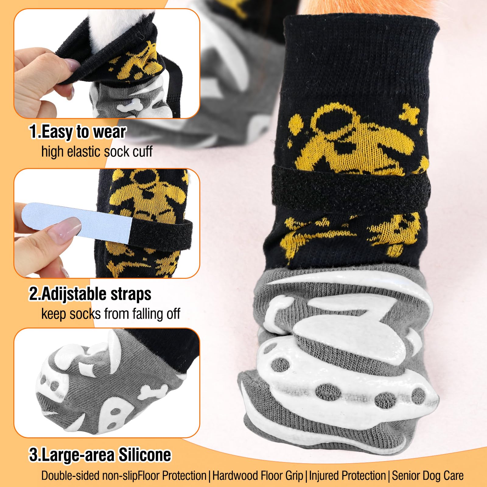 6 Pcs Anti Slip Dog Socks To Prevent Licking Paws,Dog Paw Protector With Double Sides Grips,Traction Control On Hardwood Floor F