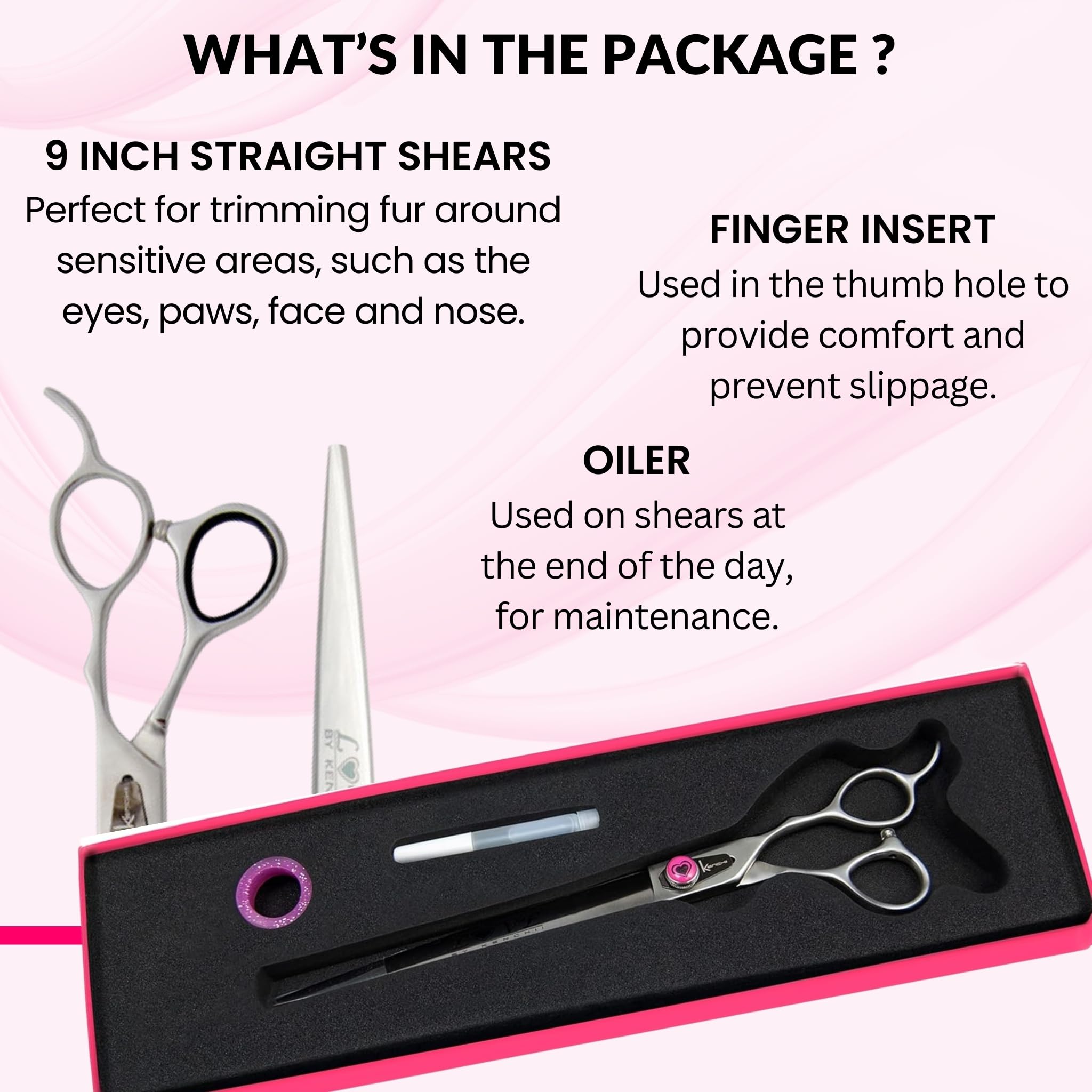 Kenchii Love Dog Grooming Scissors, 9 Inch Straight Shears, Dog Scissors for Grooming, Professional Pet Grooming Scissors, Heavy