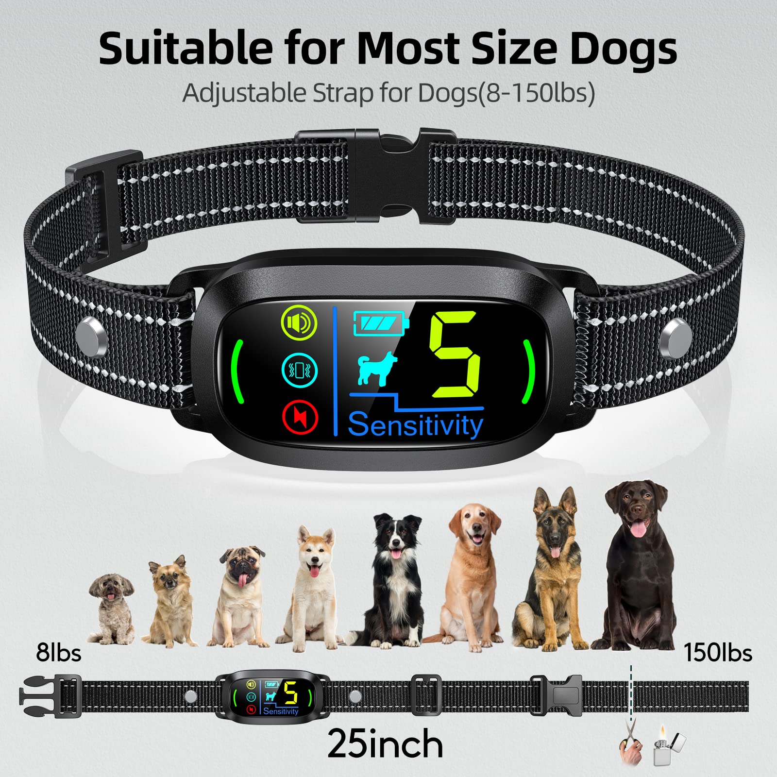 Fafafrog Bark Collar, Rechargeable Dog Bark Collar With 5 Adjustable Sensitivity And Intensity Beep Vibration Shock, Anti Barking Collar For Small Medium Large Breed Dogs (Black)