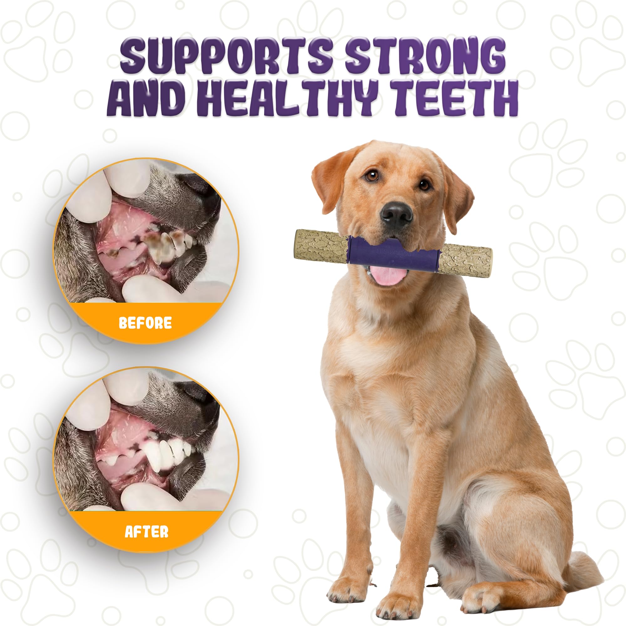 LEE BONBON Indestructible Dog Chew Toy – Tough Rubber Stick for Aggressive Chewers, Teething Toy for Large Breed, Purple & Beige