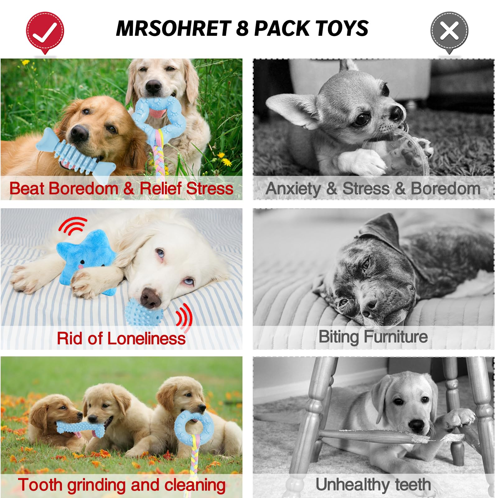 MRSOHRET Puppy Toys, 8 Pack Puppy Chew Toys for Teething, Cute Blue Small Dog Toys Set, Teething Toys for Puppies, Soft Durable