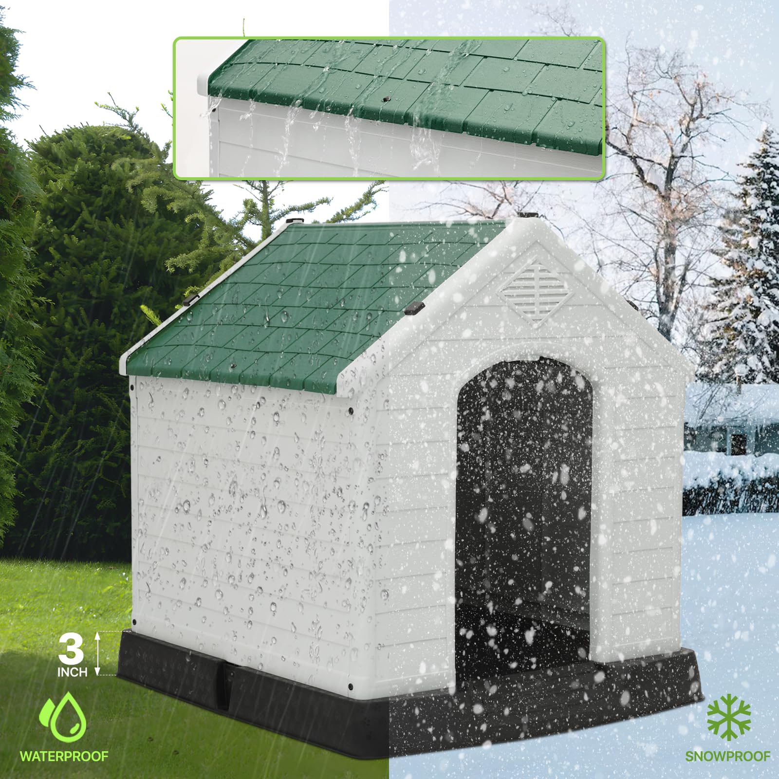 Magshion Big Dog House For Large Dogs Outside Insulated Dog Shelter With Air Vents And Elevated Floor, All Weather Plastic Dogho