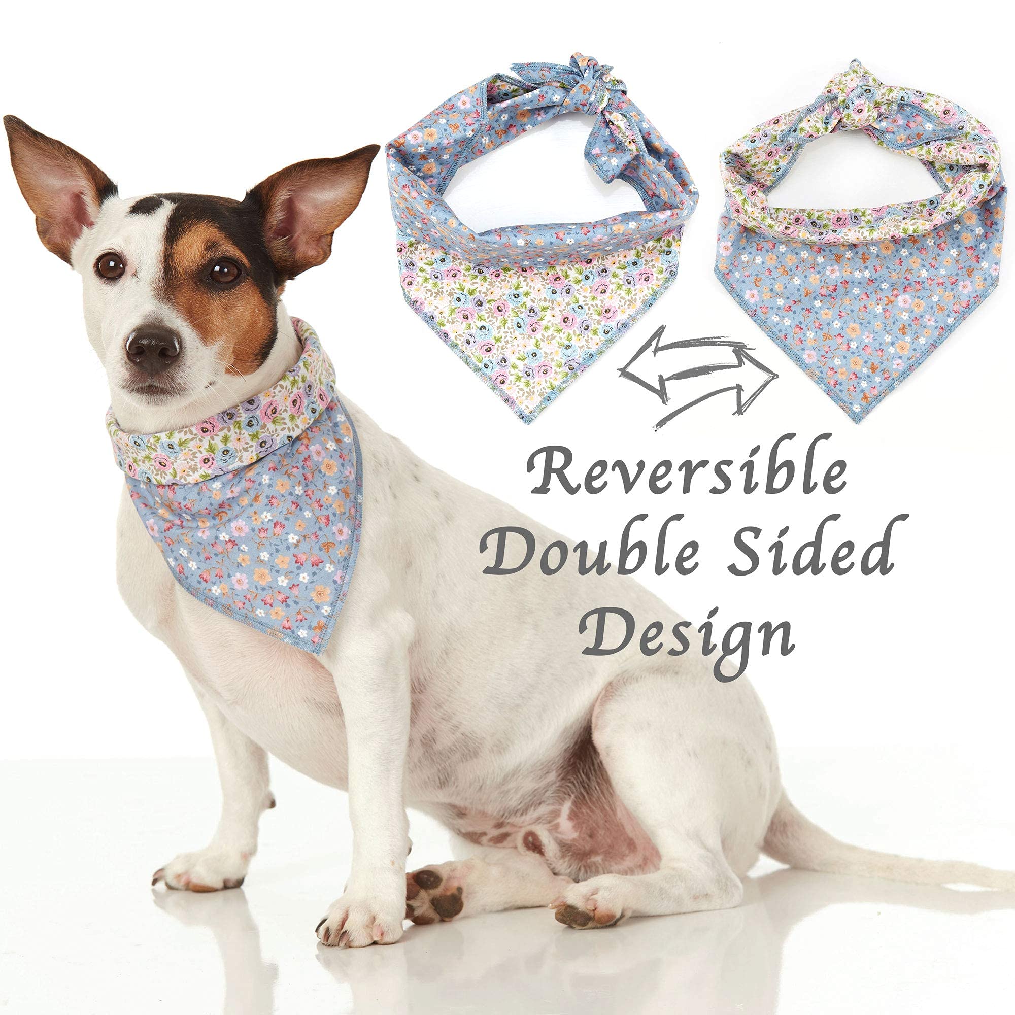 Odi Style Dog Bandana - Reversible Purple Floral Dog Bandana For Small Sized Dog, Cotton Puppy, Cat Bandanas, Handkerchiefs, Scarfs, Accessories For Small Dogs, Cats, Puppies, Single Piece