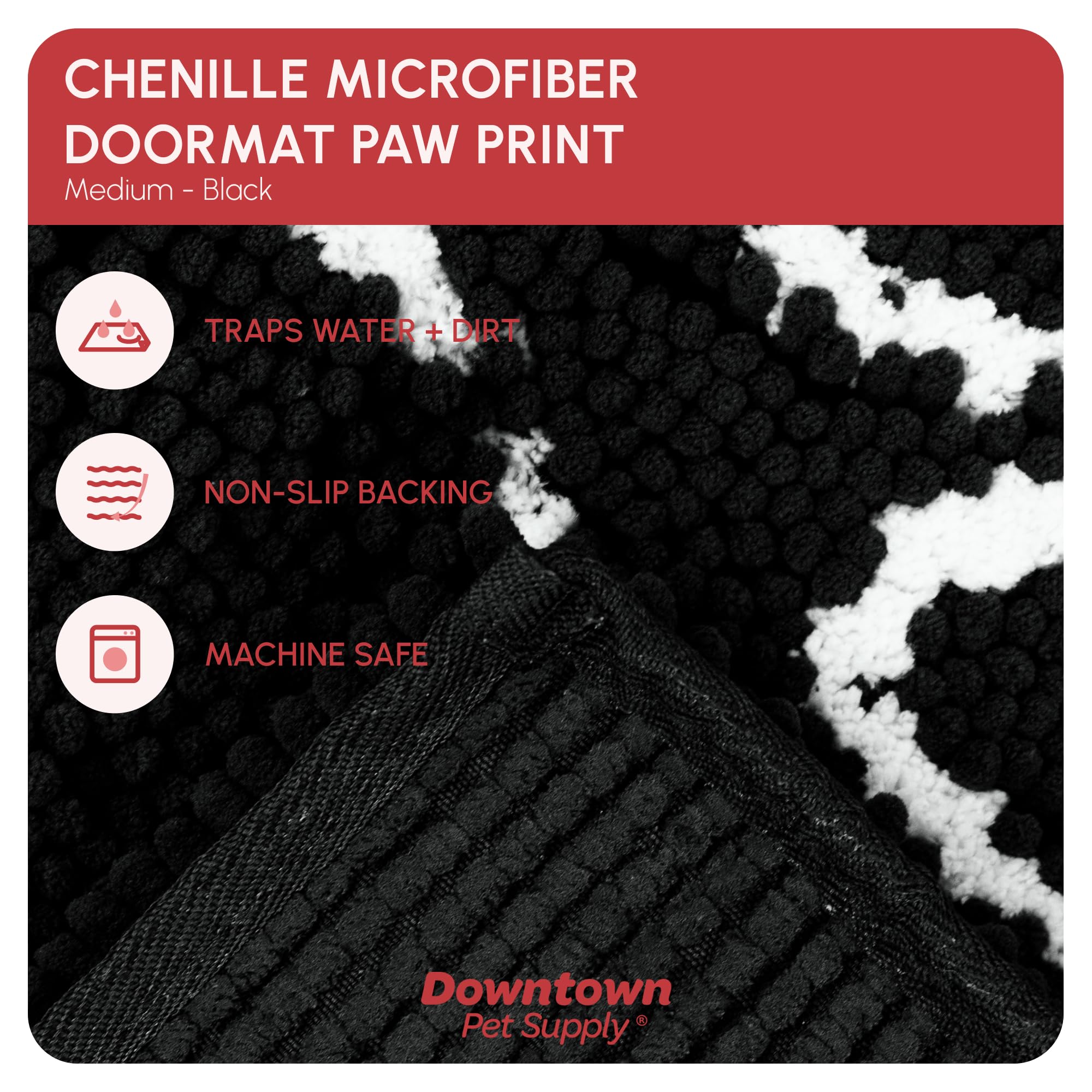 My Doggy Place Microfiber Dog Mat for Muddy Paws, 31 x 20 Black With Paw Print - Absorbent, Quick-Drying Paw Cleaning, Washer an