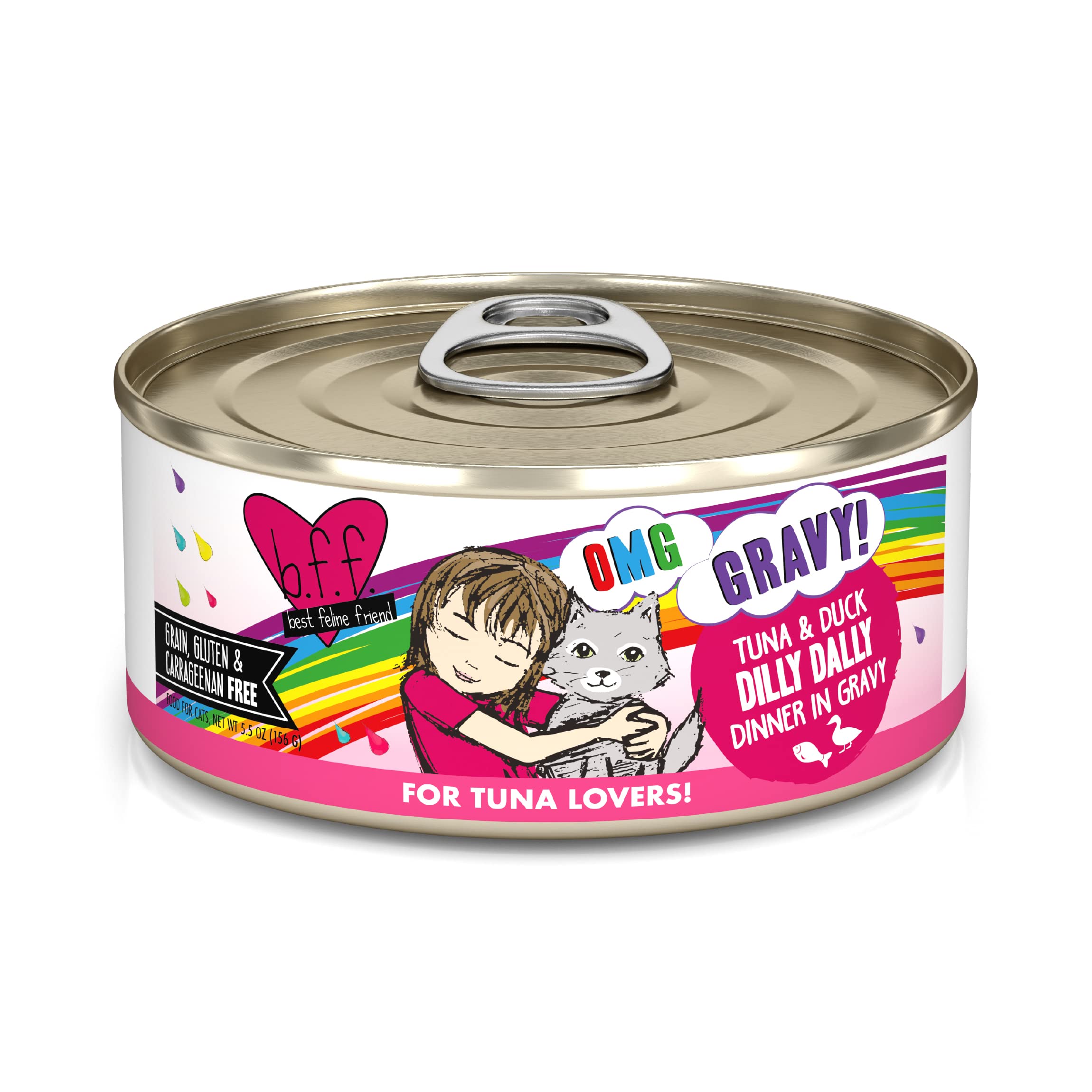 B.F.F. OMG - Best Feline Friend Oh My Gravy!, Tuna & Duck Dilly Dally with Tuna & Duck, 5.5oz Can (Pack of 8)