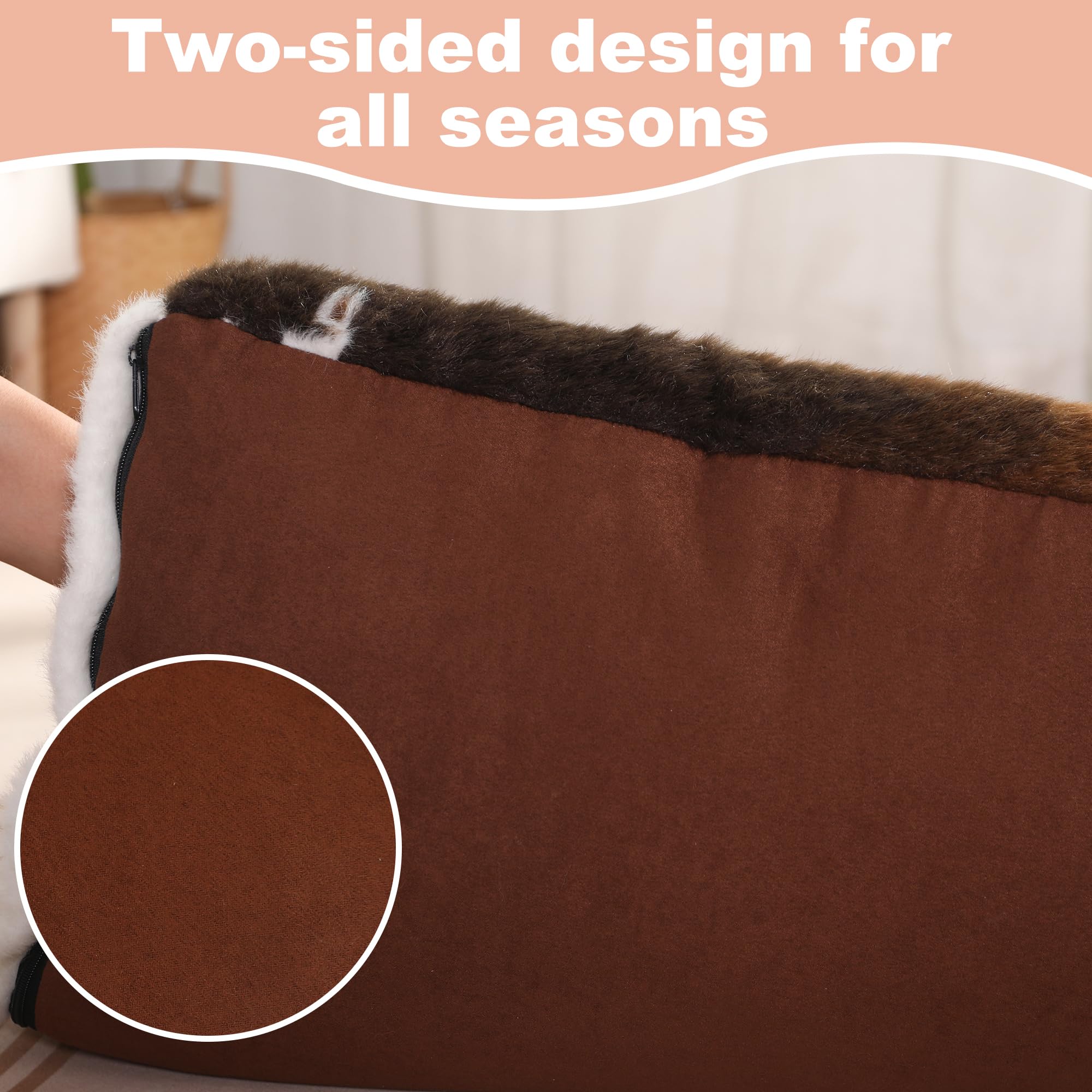 Bedfolks Waterproof Crate Bed, Plush Dog & Cat Bed With Removable Washable Cover, Faux Fur Kennel Pad, 17''X12'', Cow Print