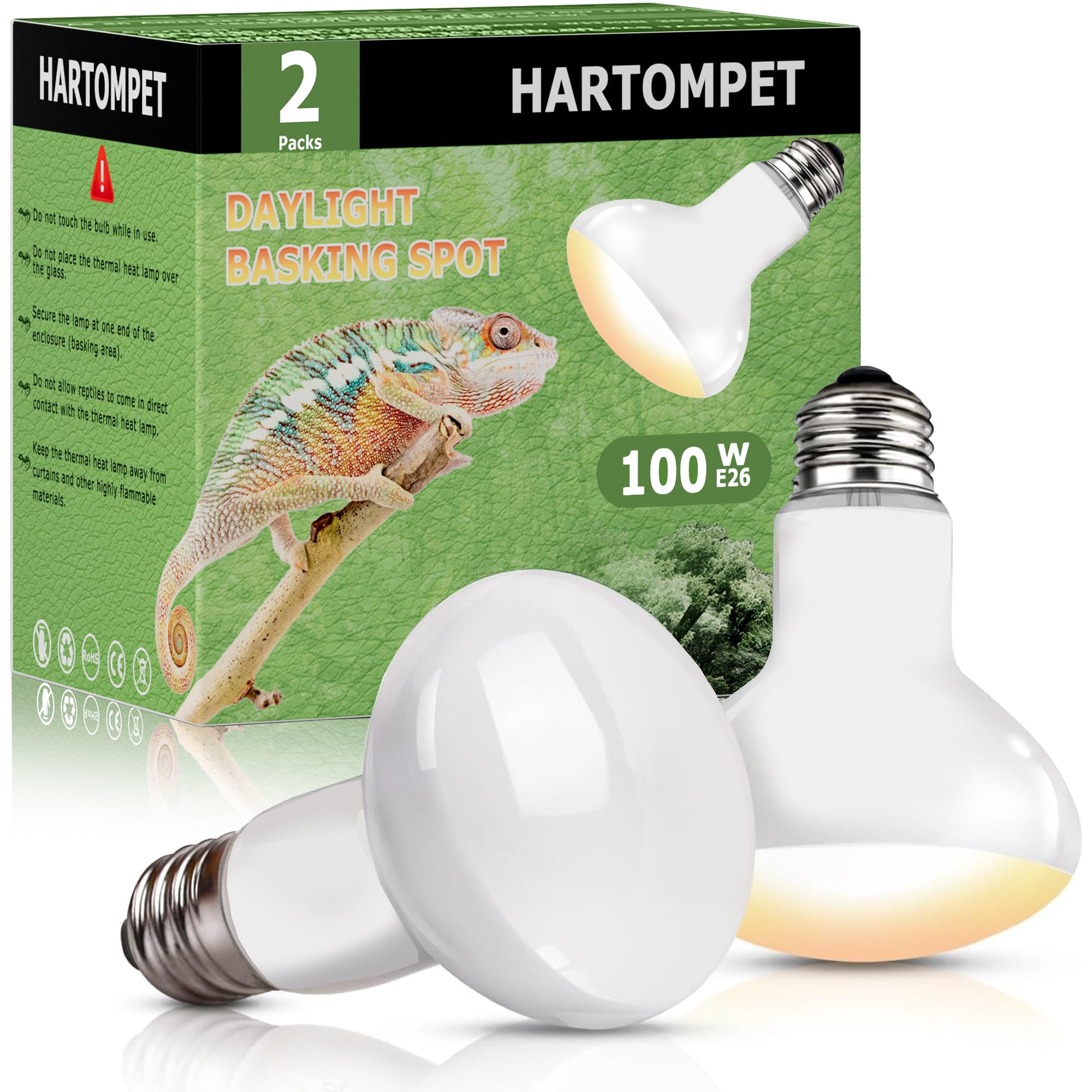 Hartompet 100W E26 Reptile Heat Lamp Bulbs - Upgraded Uva Amphibian Basking Spot Light, Simulated Sunlight For Bearded Dragon, L
